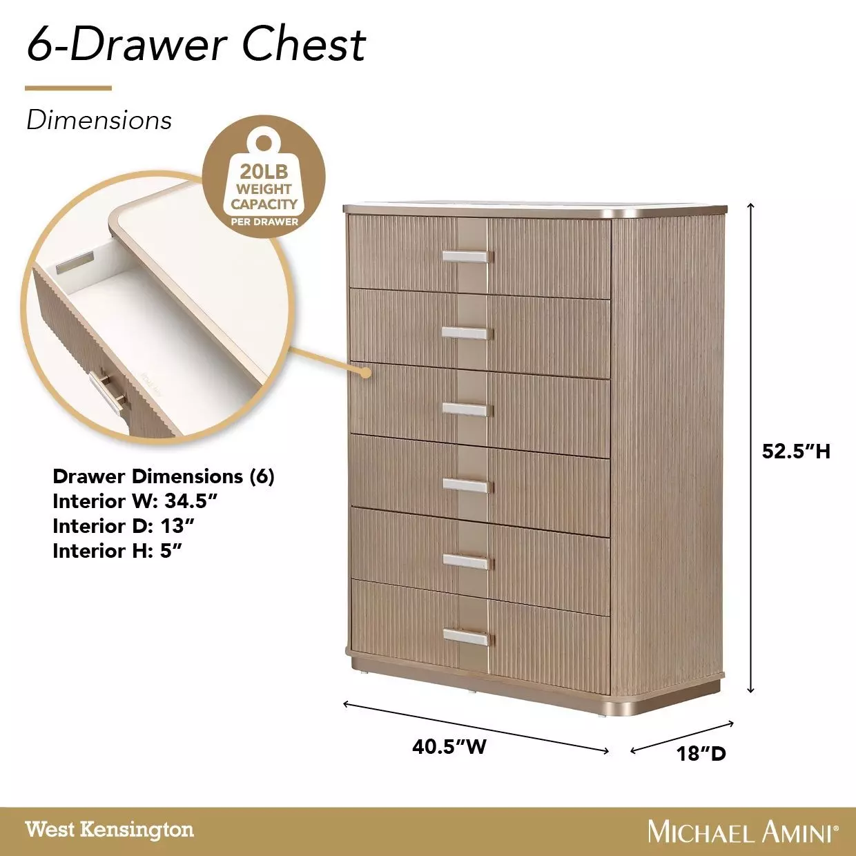 West Kensington Sea Salt Caramel 6 Drawer Highboy Chest