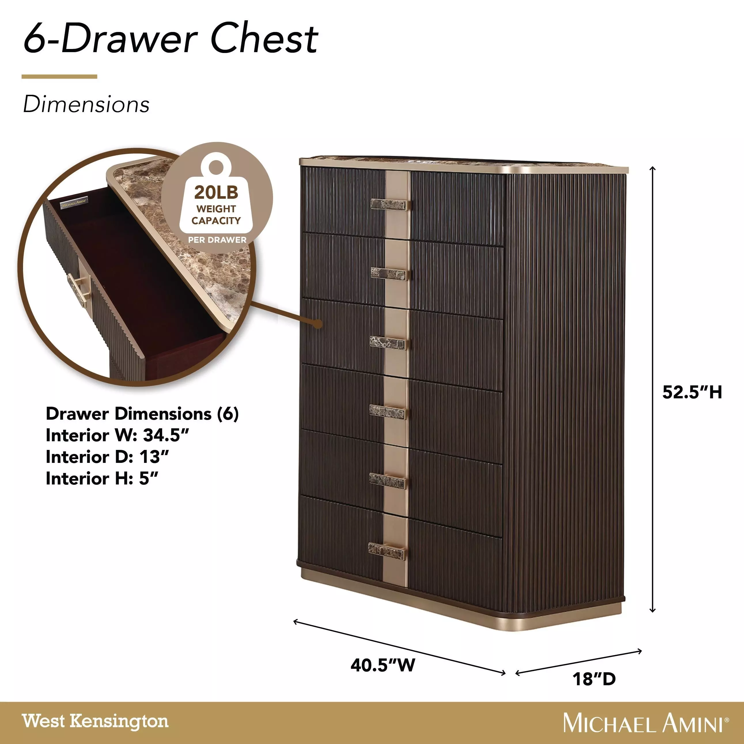 West Kensington Medium Espresso 6 Drawer Highboy Chest