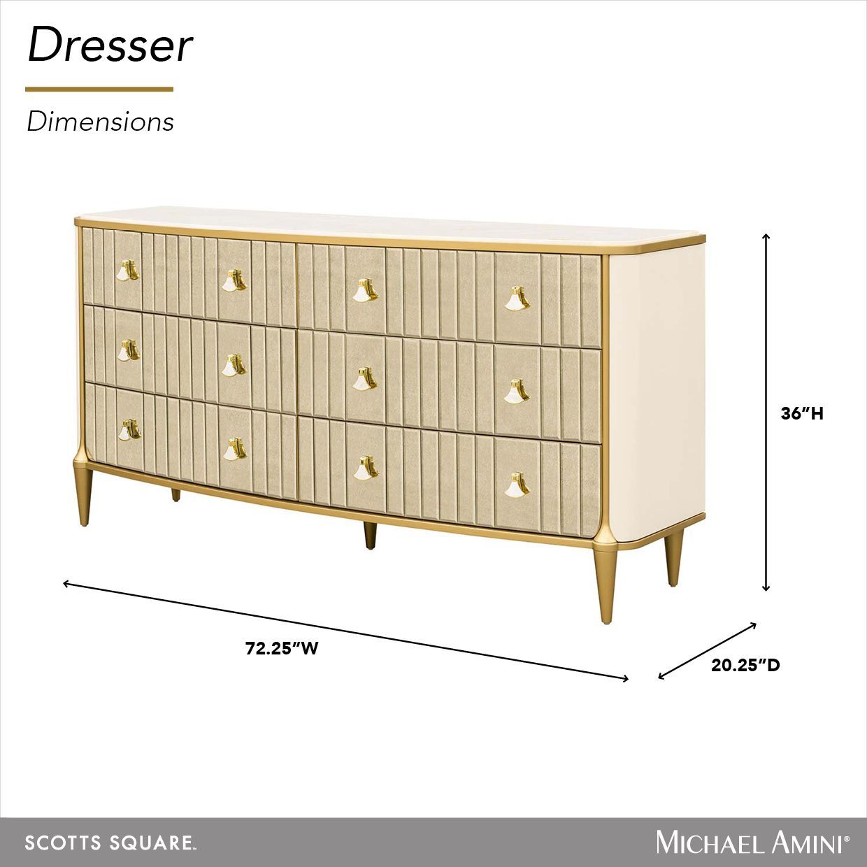 Scotts Square Light Champagne 6 Drawer Dresser with LED