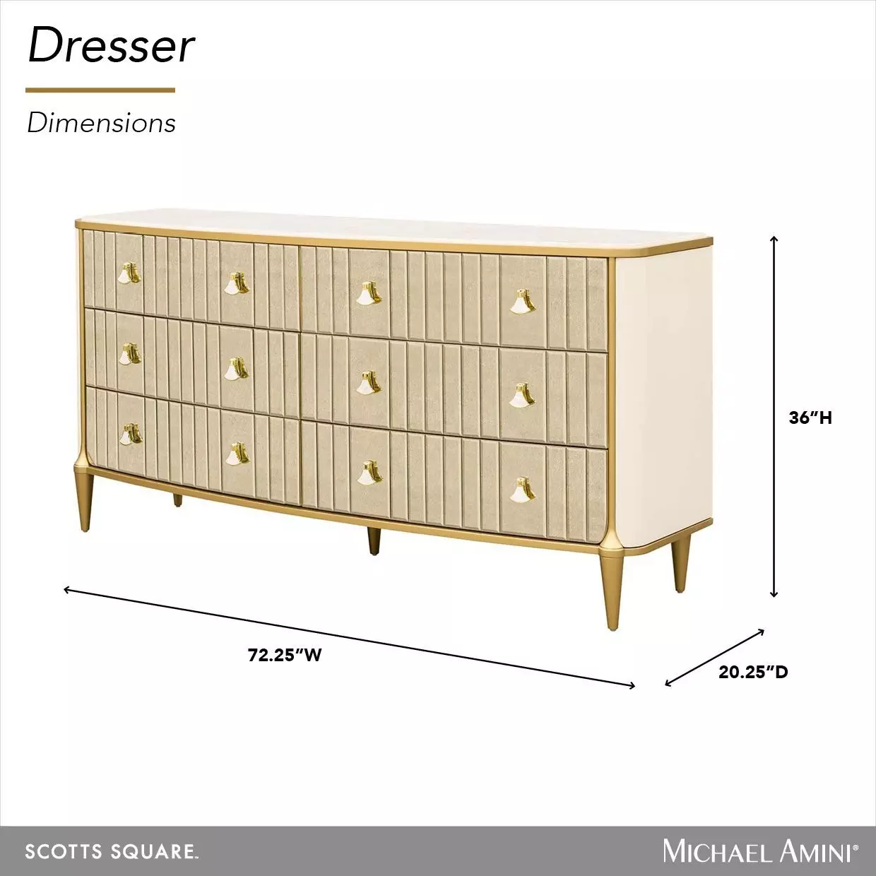 Scotts Square Light Champagne 6 Drawer Dresser with LED