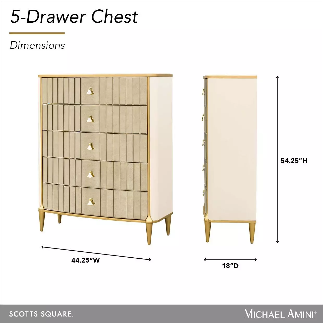 Scotts Square Light Champagne 5 Drawer Chest