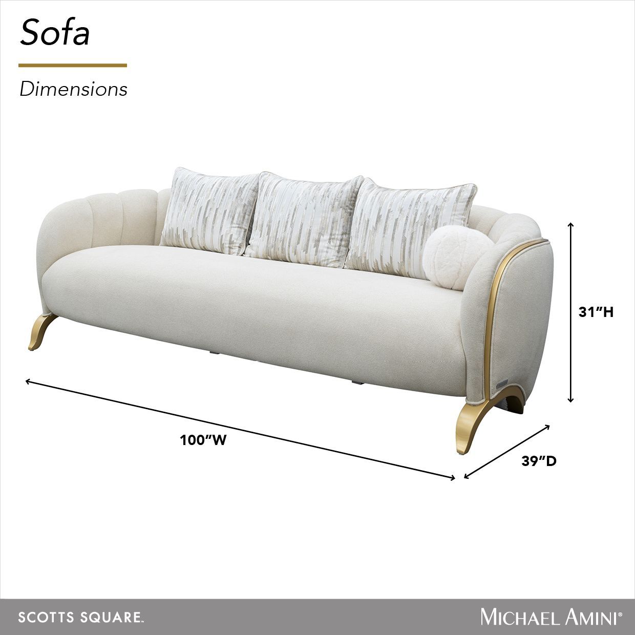 Scotts Square Cornsilk 100" Sofa