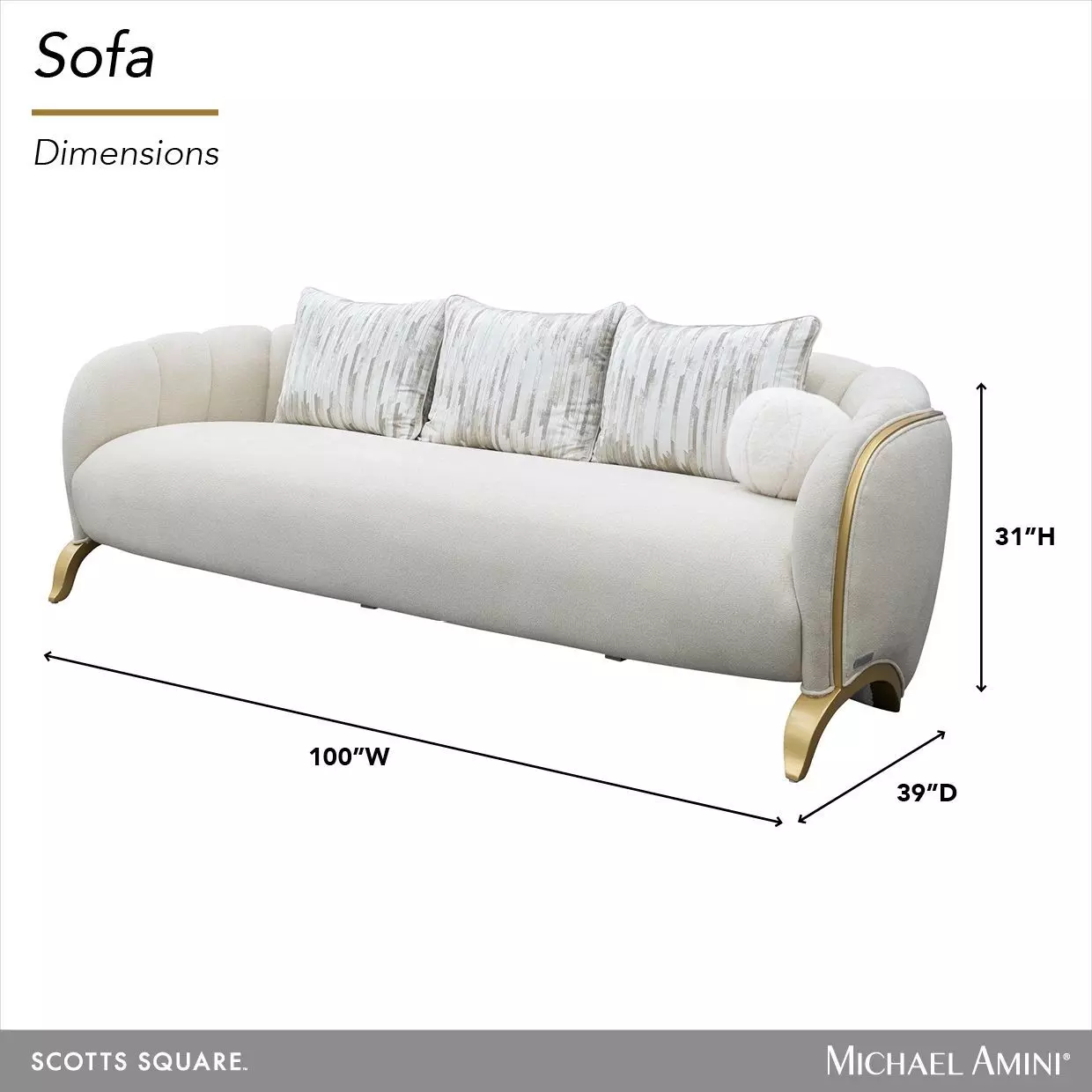 Scotts Square Cornsilk 100" Sofa