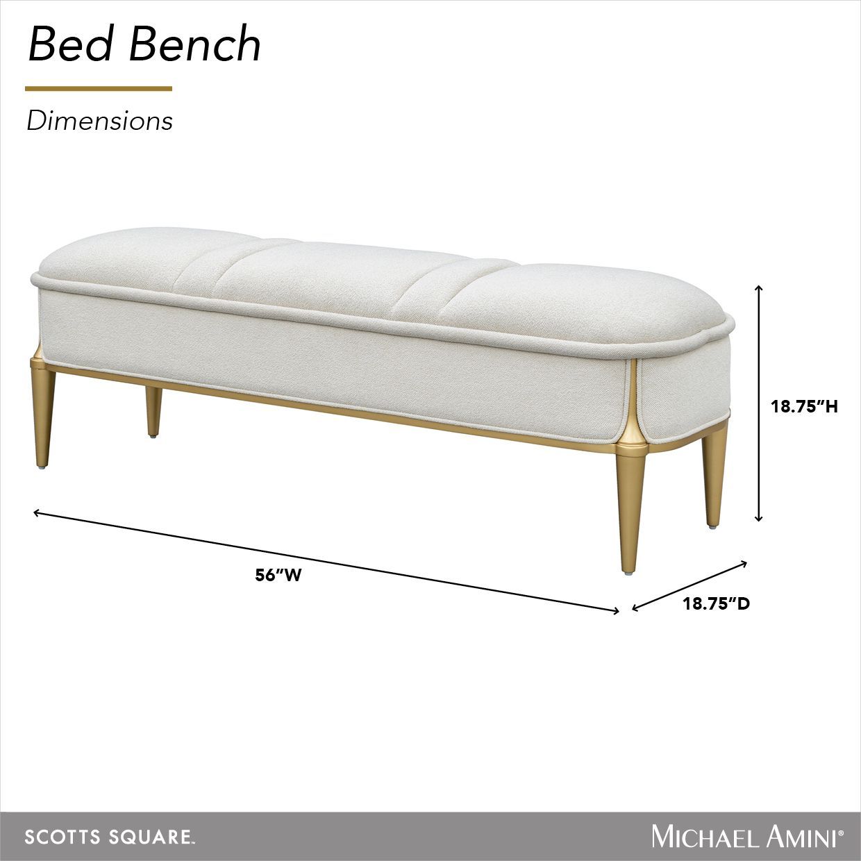 Scotts Square Cornsilk Upholstered 56" Accent Bench