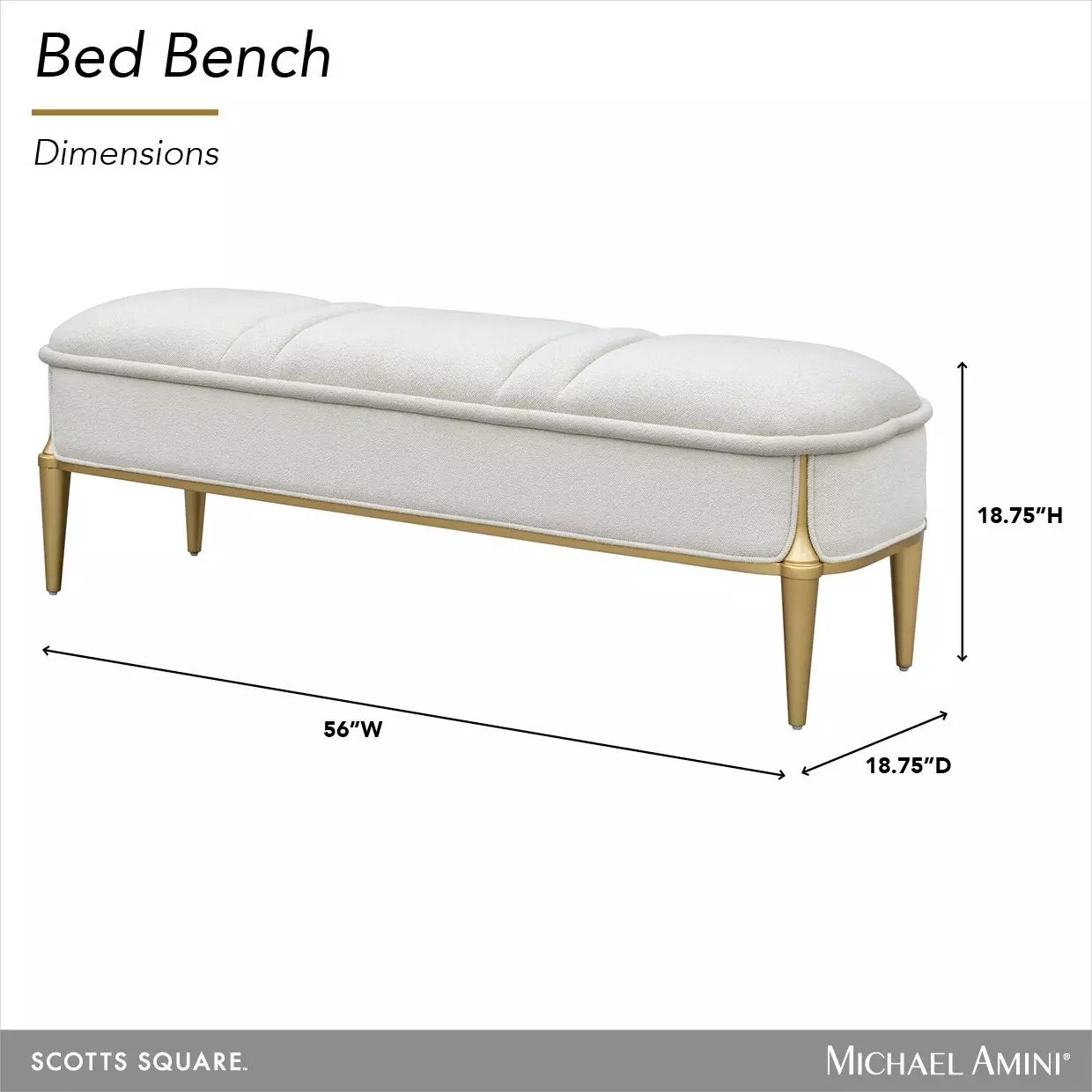 Scotts Square Cornsilk Upholstered 56" Accent Bench