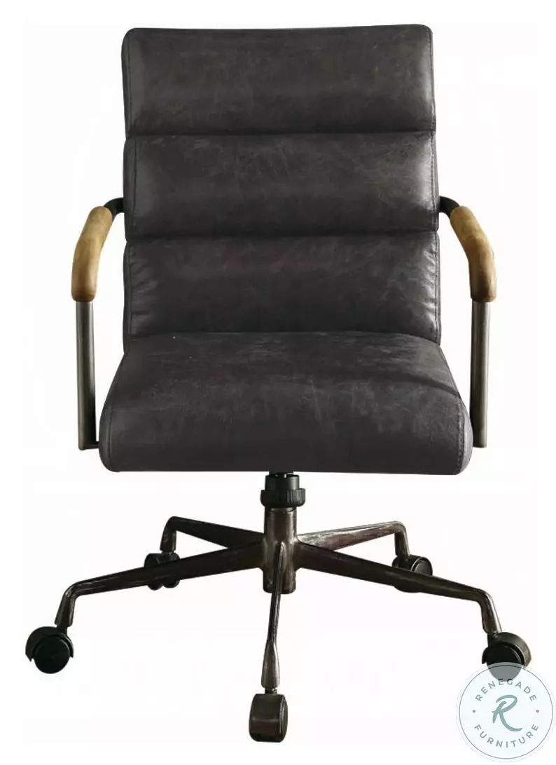 Harith Antique Slate Top Grain Leather Swivel Office Chair from