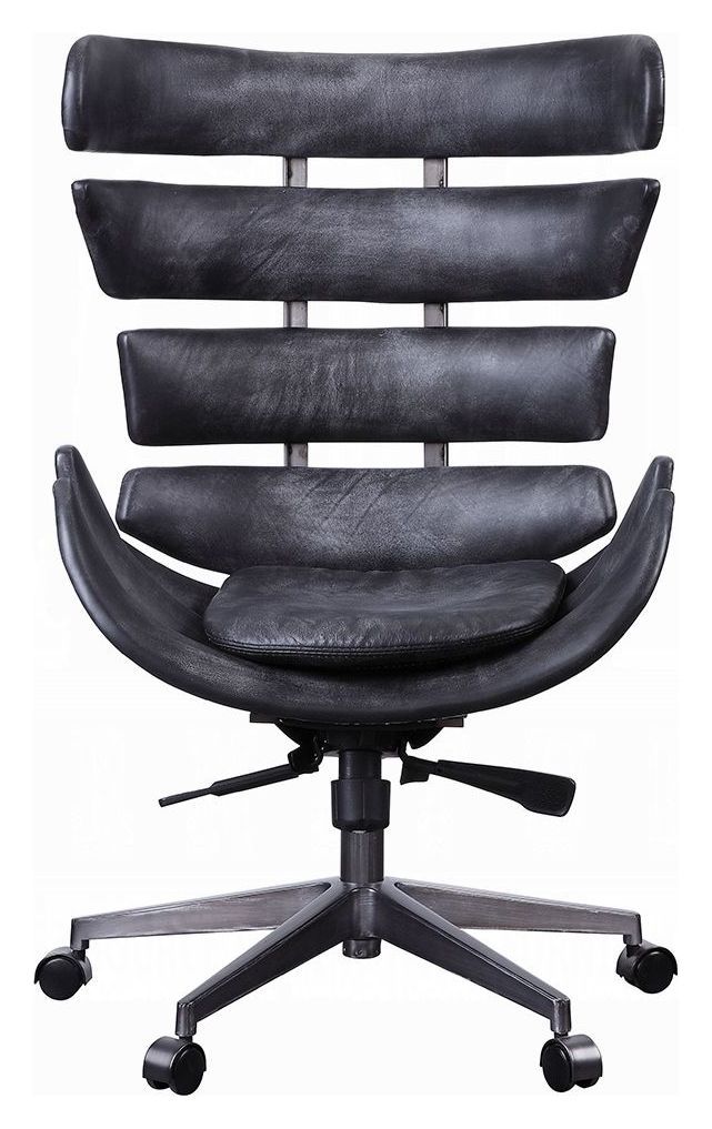 Megan Vintage Black Leather Upholstered Swivel Office Chair from