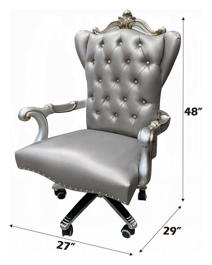 Versailles Silver Upholstered Executive Office Chair with Nailhead Trim