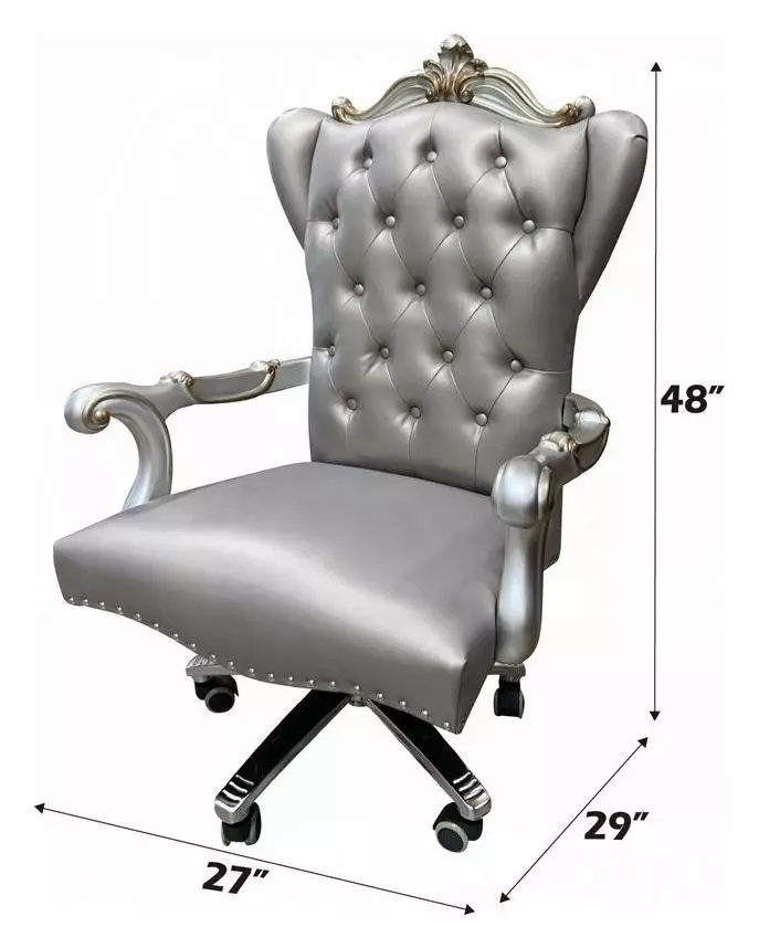 Versailles Silver Upholstered Executive Office Chair with Nailhead Trim