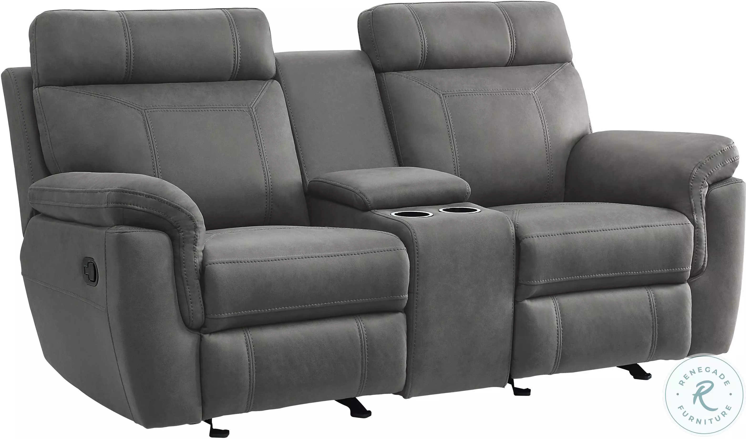 Clif 76 Inch Manual Glider Reclining Loveseat, Solid Wood, Gray Microfiber By Casagear Home main image 1