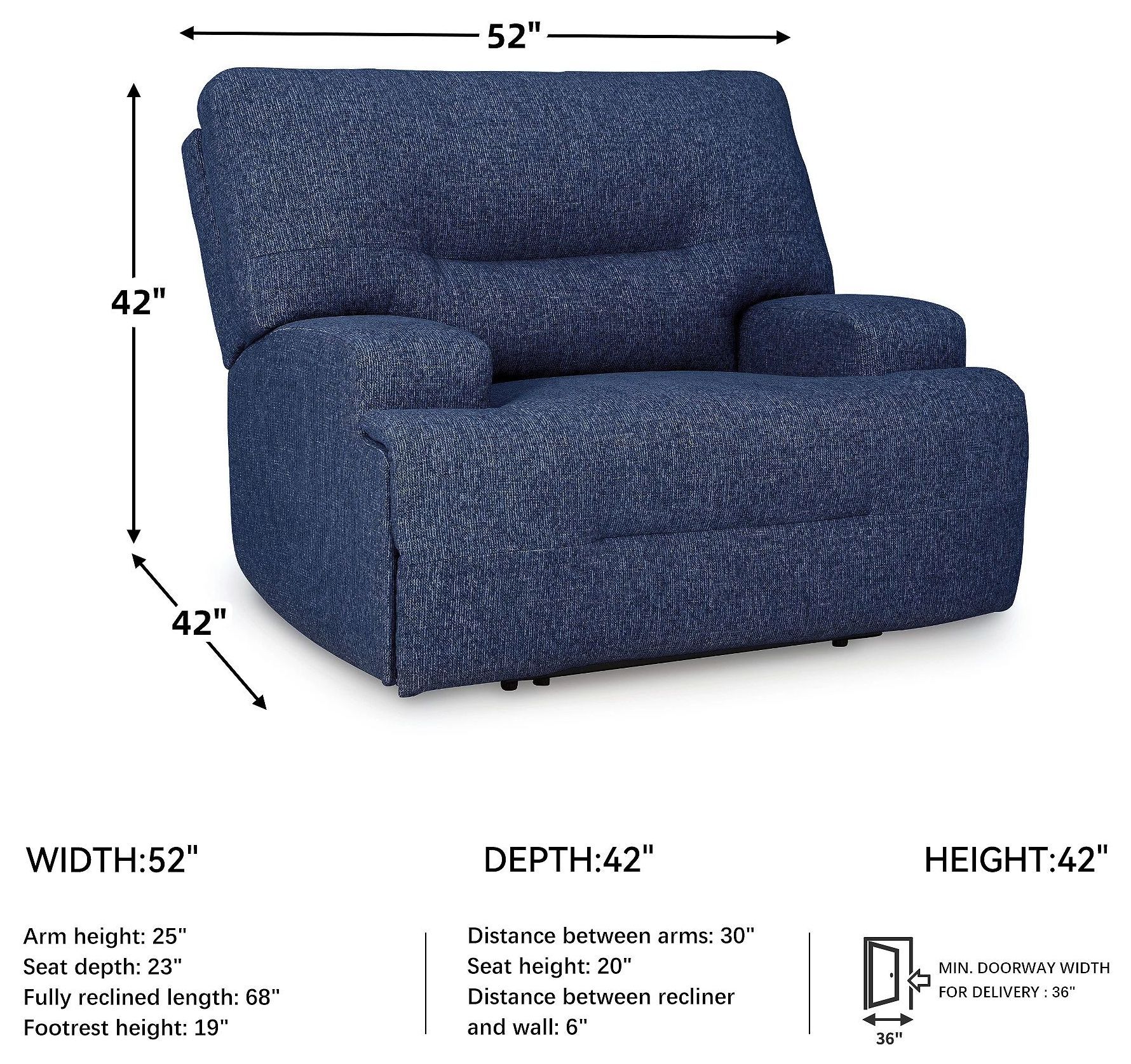 Acklen Place Navy Performance Fabric Power Recliner