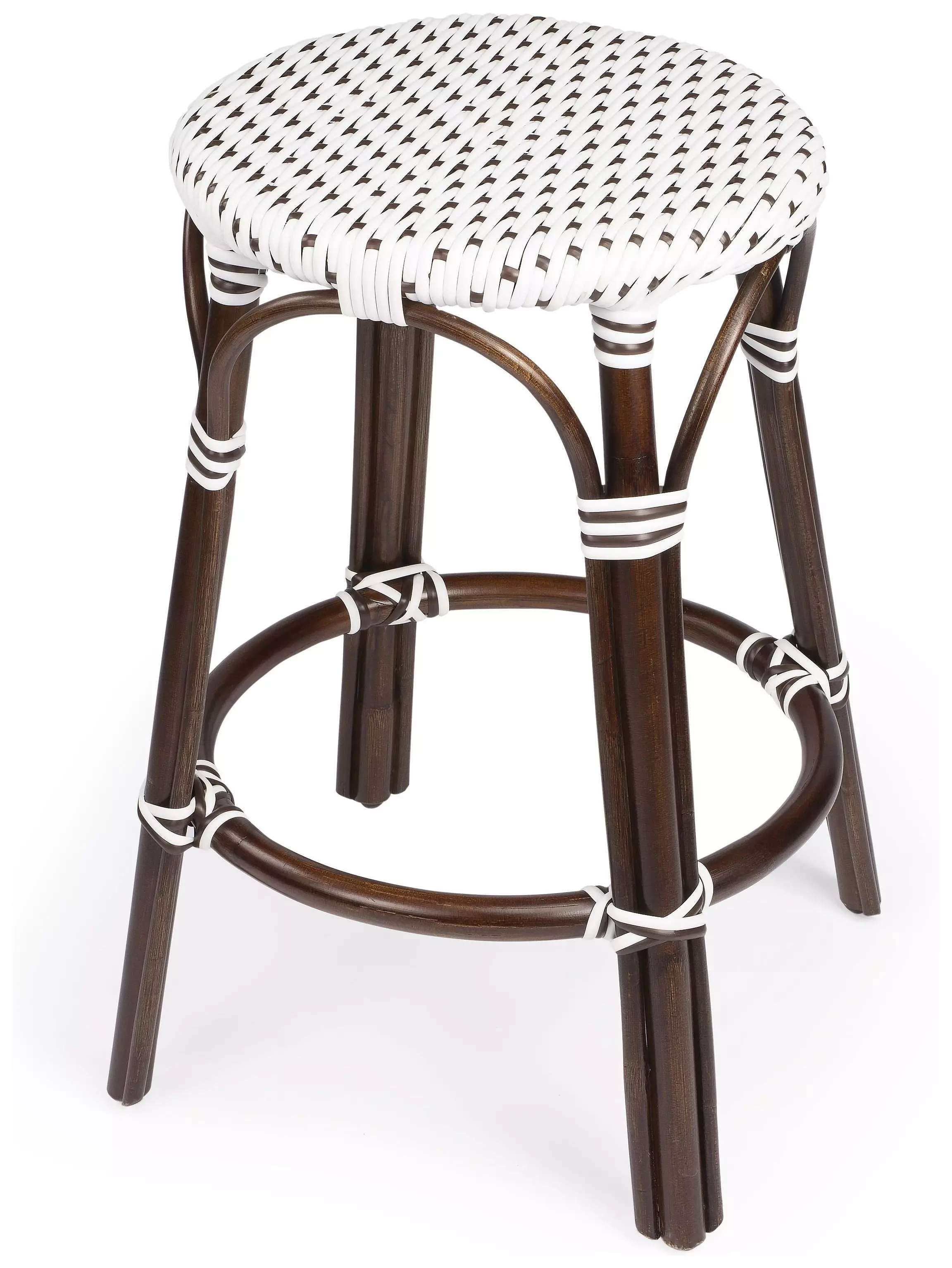 Tobias Brown And White Rattan Performance Fabric Counter Height Stool