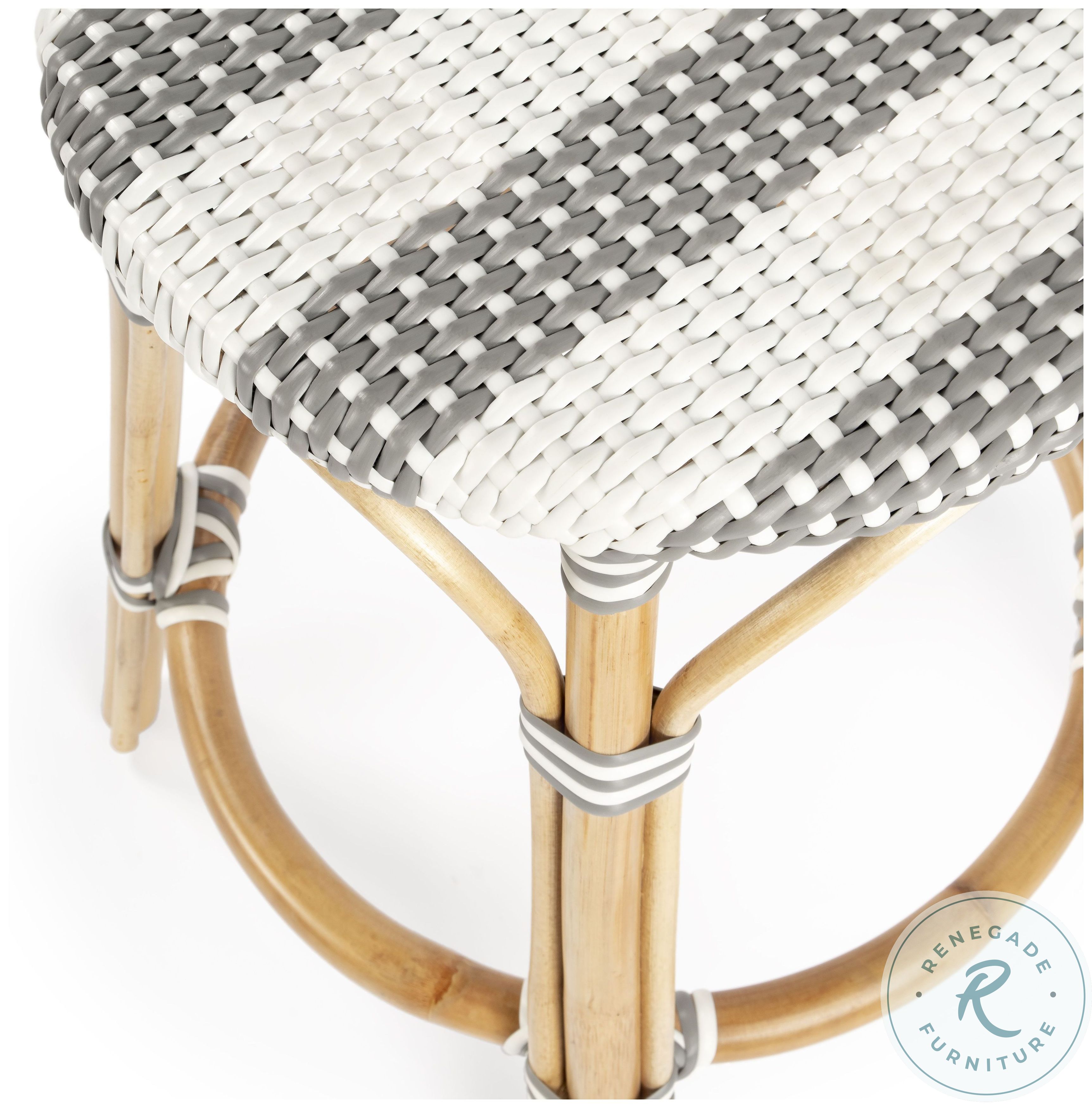 Tobias Damask Grey And White Rattan Counter Height Stool From Butler