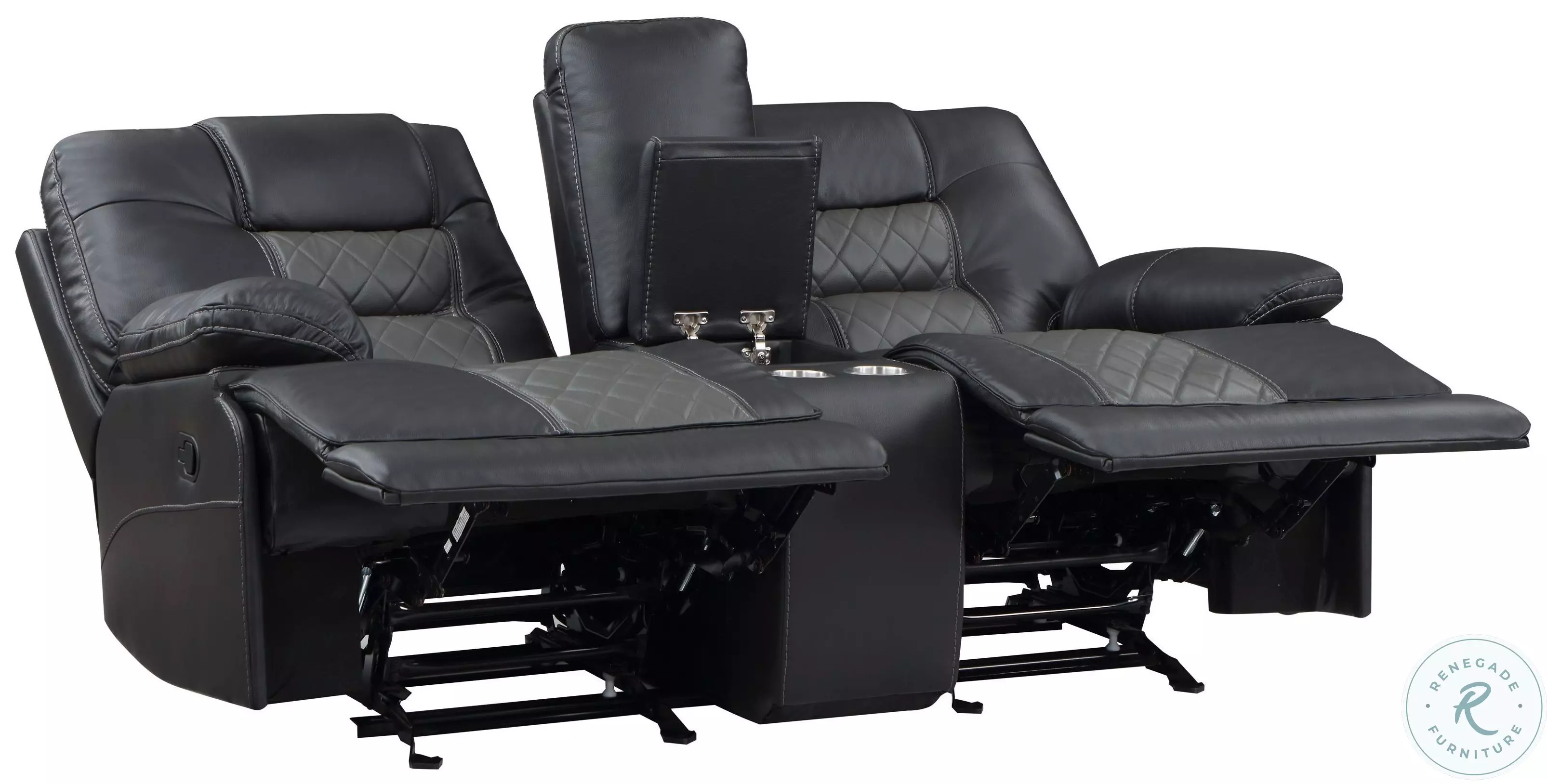 Fabian Two Tone Gray Double Glider Reclining Console