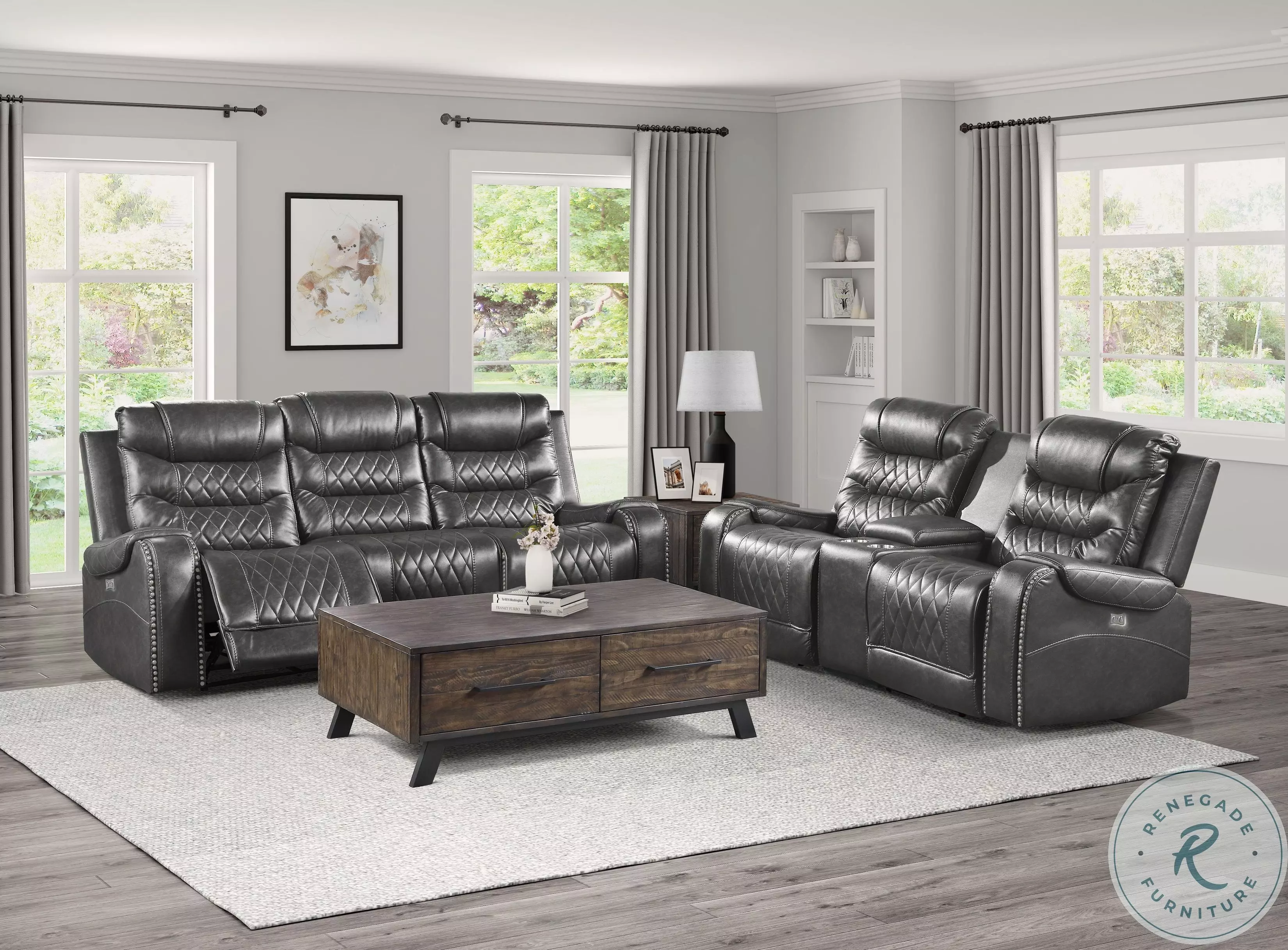 RPL 868セット Putnam Gray Double Power Reclining Living Room Set with Drop-Down