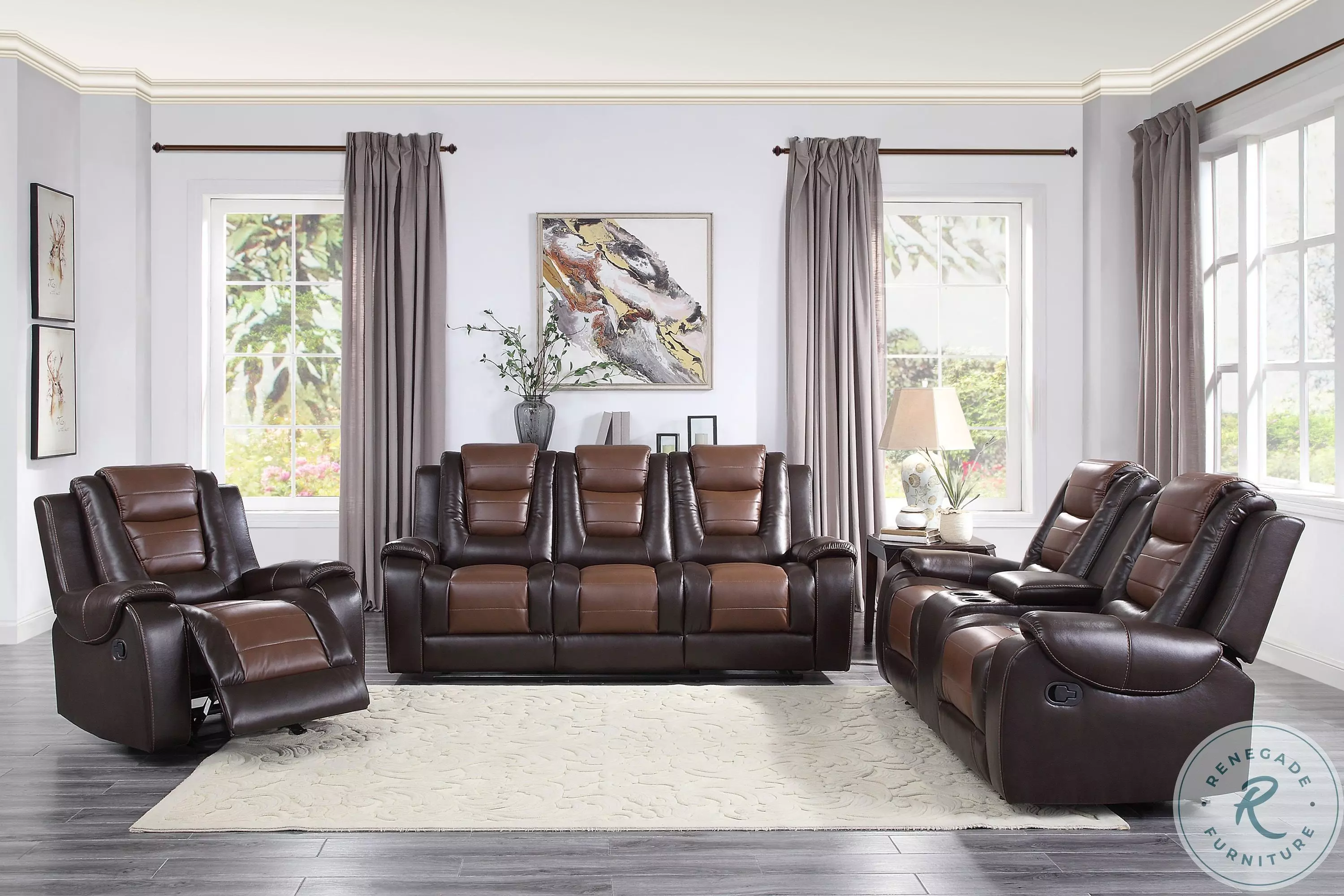 Briscoe Light And Dark Brown Double Glider Reclining Console