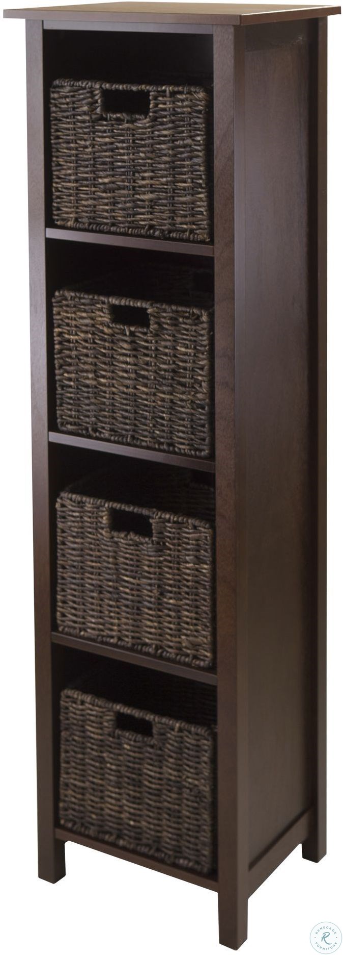 storage shelf baskets on Granville Antique Walnut 5 Piece Storage Shelf With 4 Foldable Baskets From Winsomewood Coleman Furniture