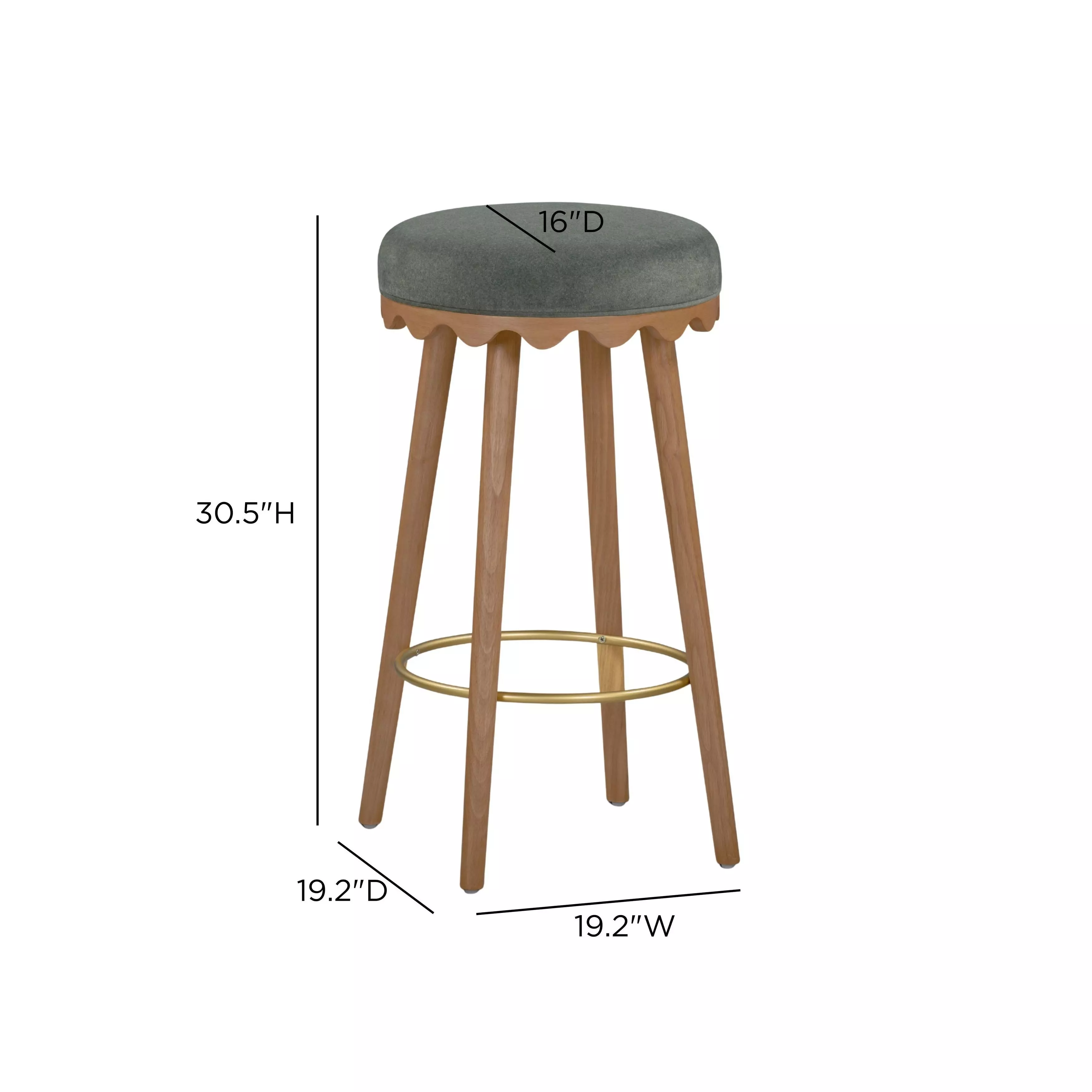 Oodle Green and Light Walnut Performance Vegan Mohair Upholstered Bar Stool