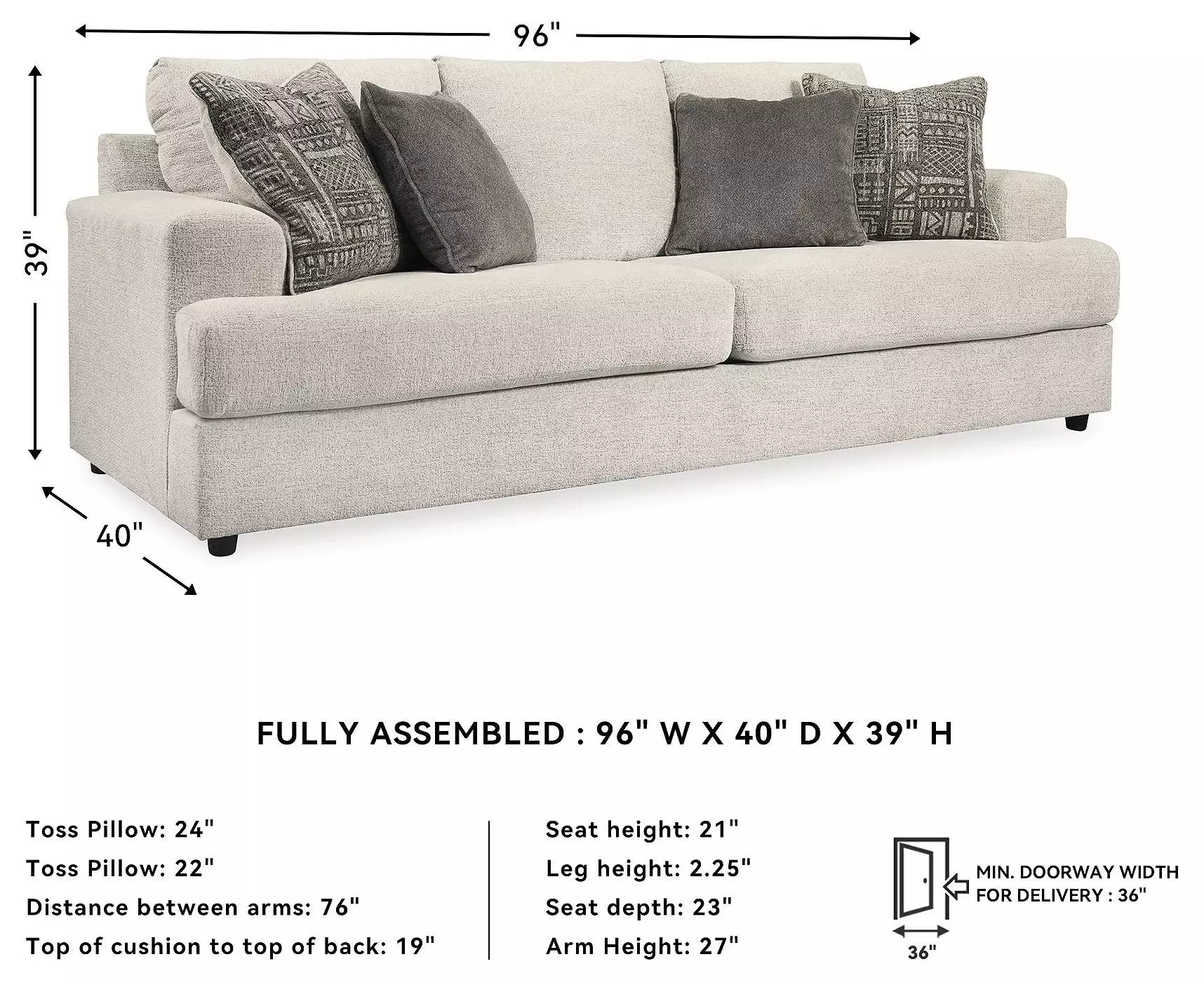 Soletren Stone 96" Sofa