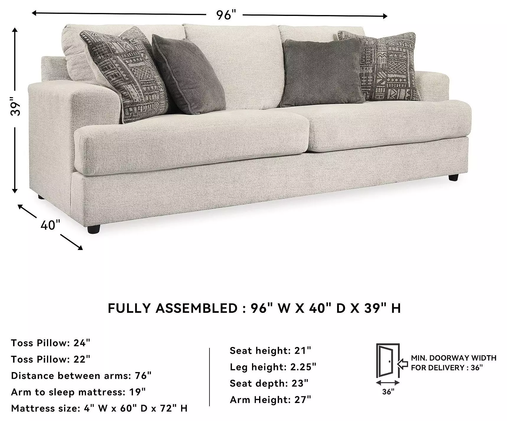 Soletren Stone Queen 96" Sofa Sleeper