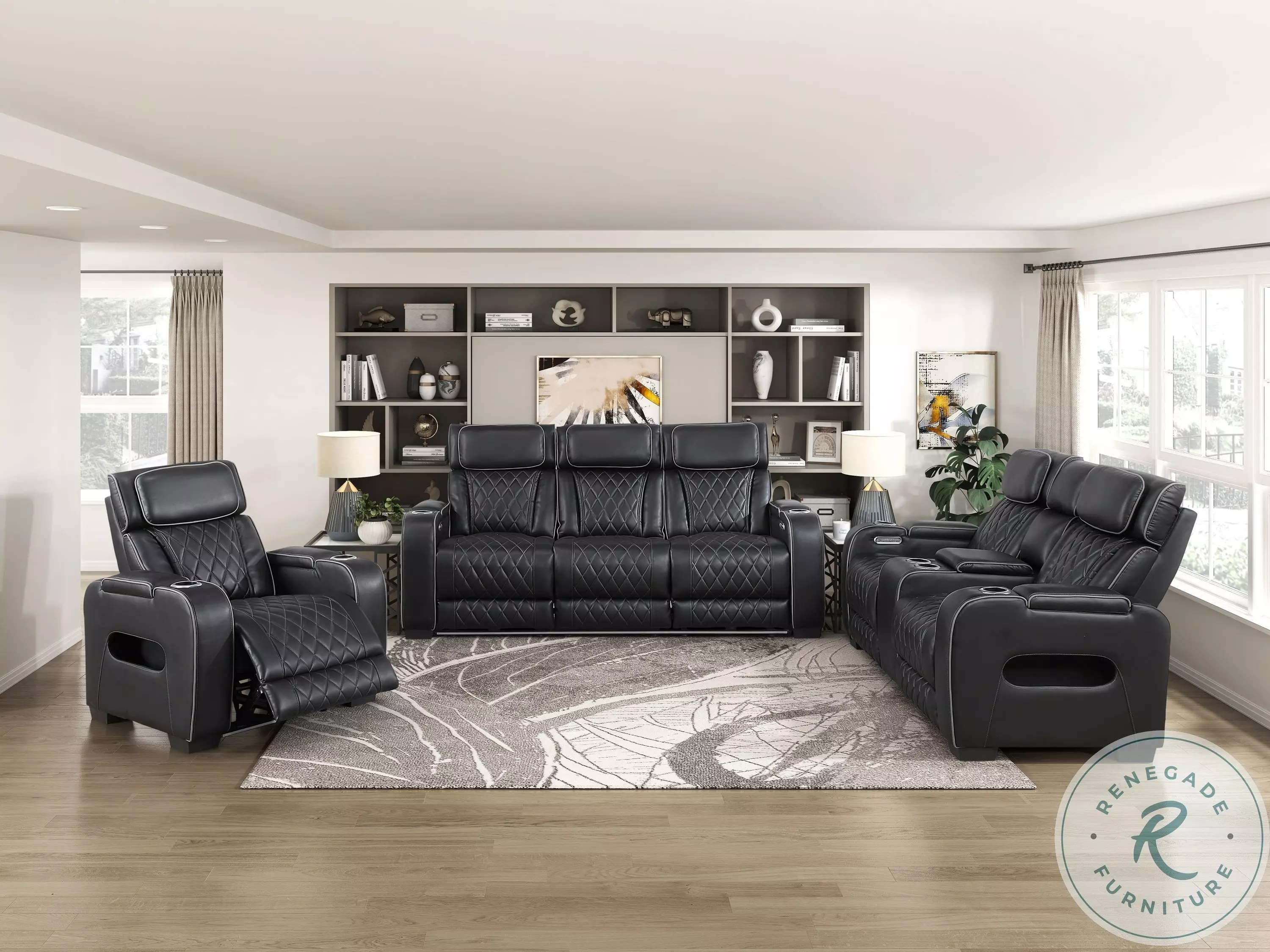 Fairway Black Double Power Reclining Living Room Set from