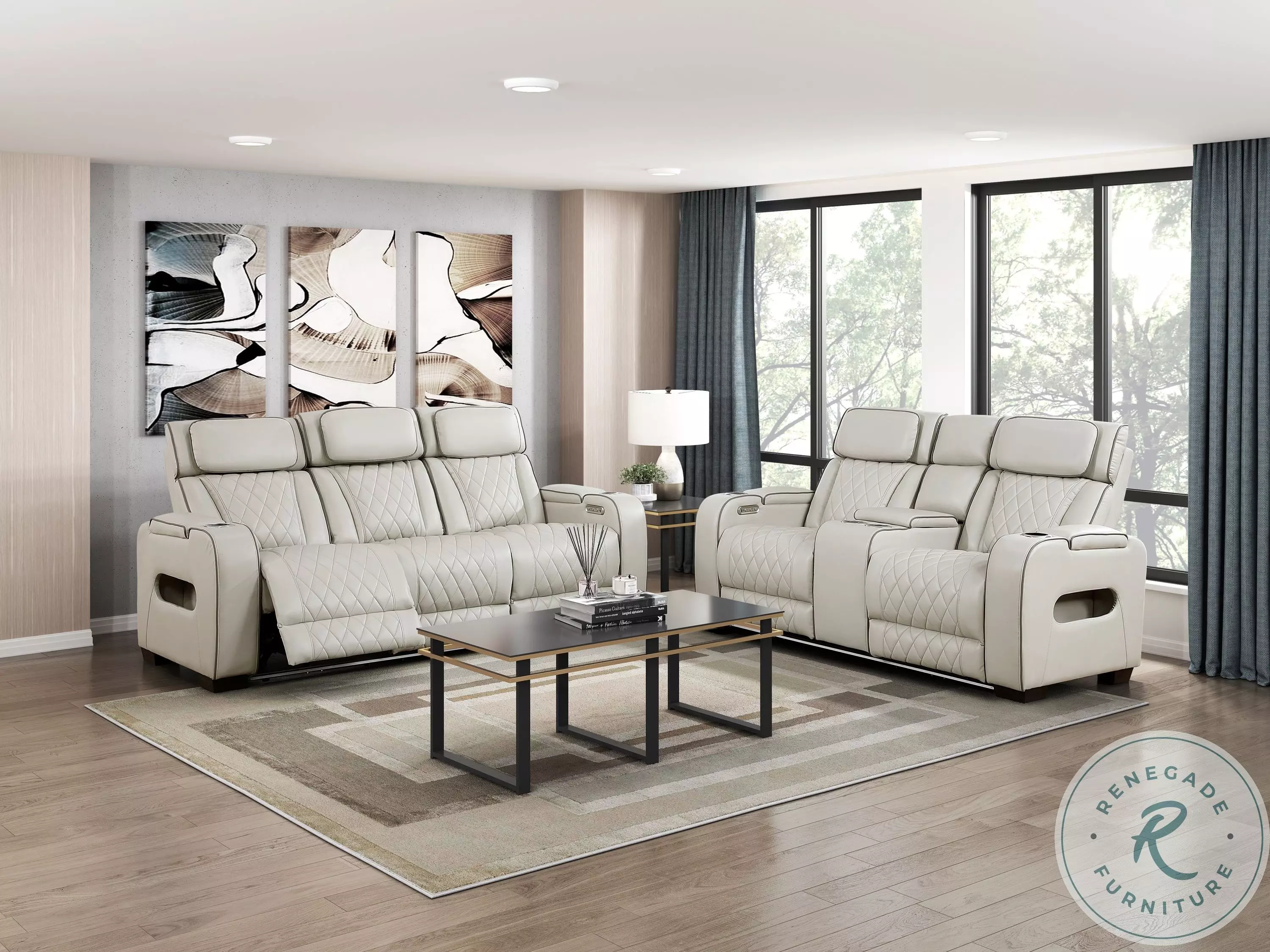 Fairway Taupe Double Power Reclining Living Room Set from