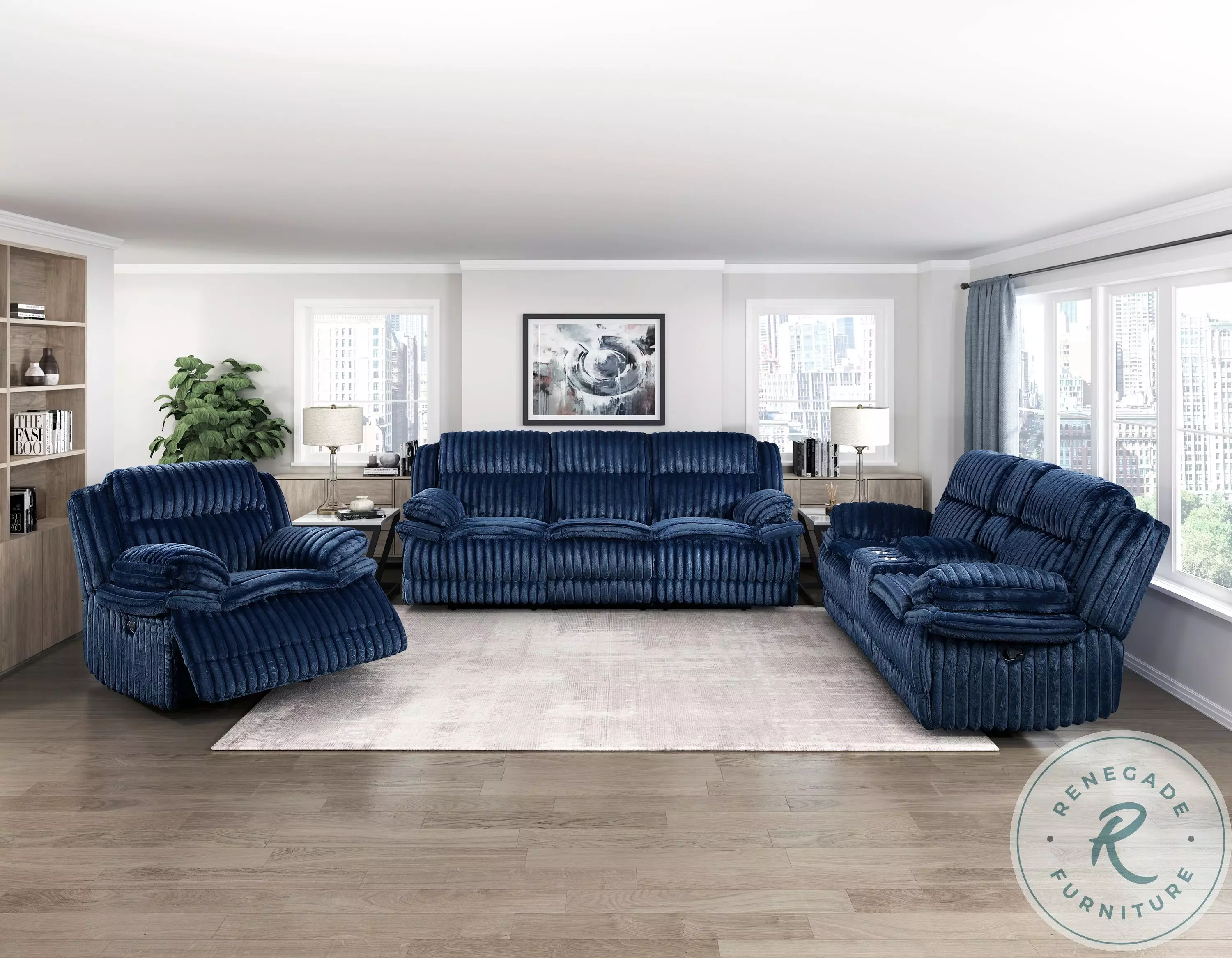 Goodland Blue Double Reclining Living Room Set from Homelegance