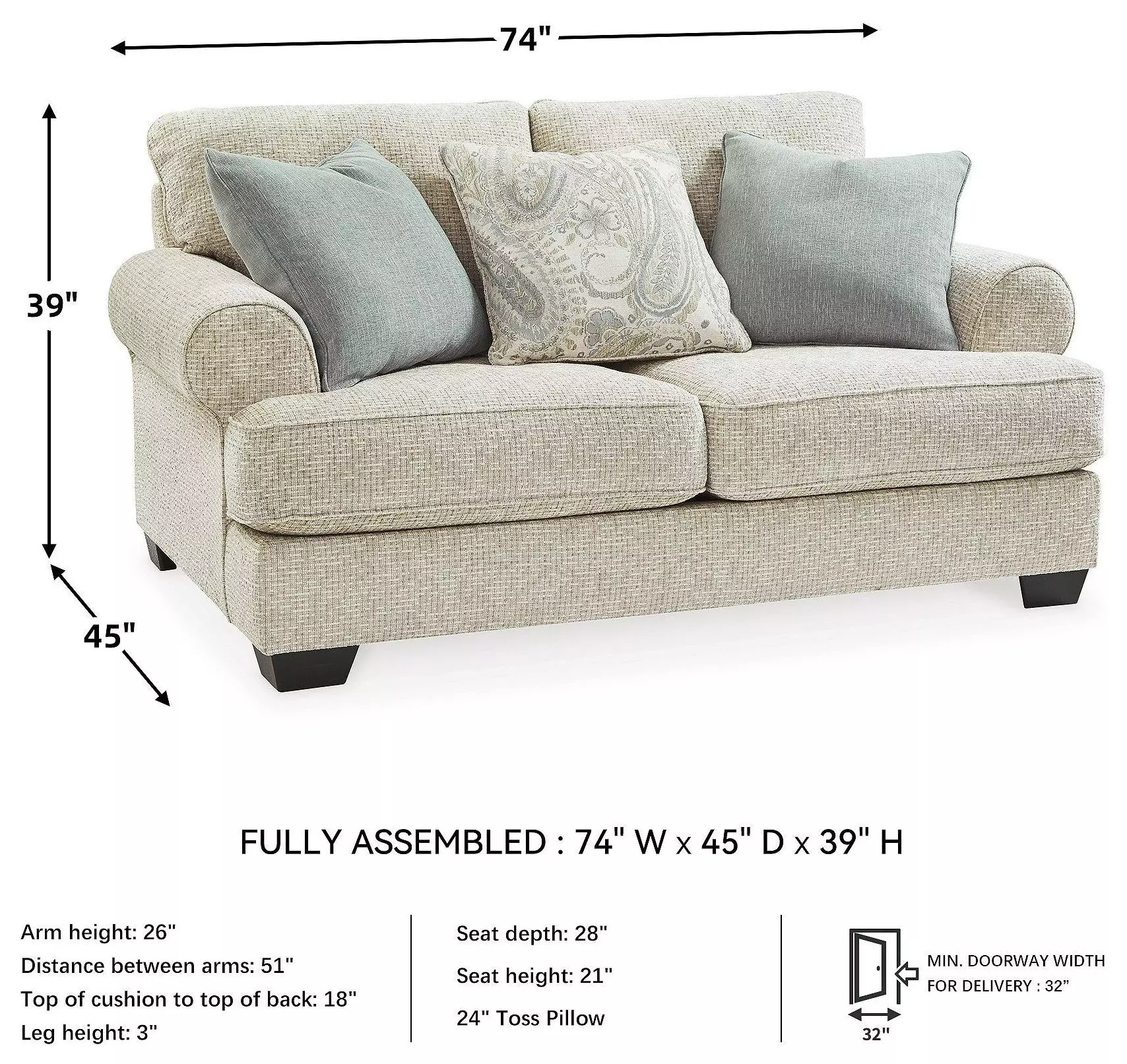 Monaghan Sandstone 74" Loveseat