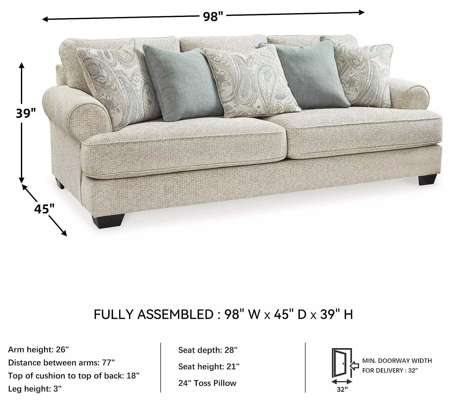 Monaghan Sandstone 98" Sofa