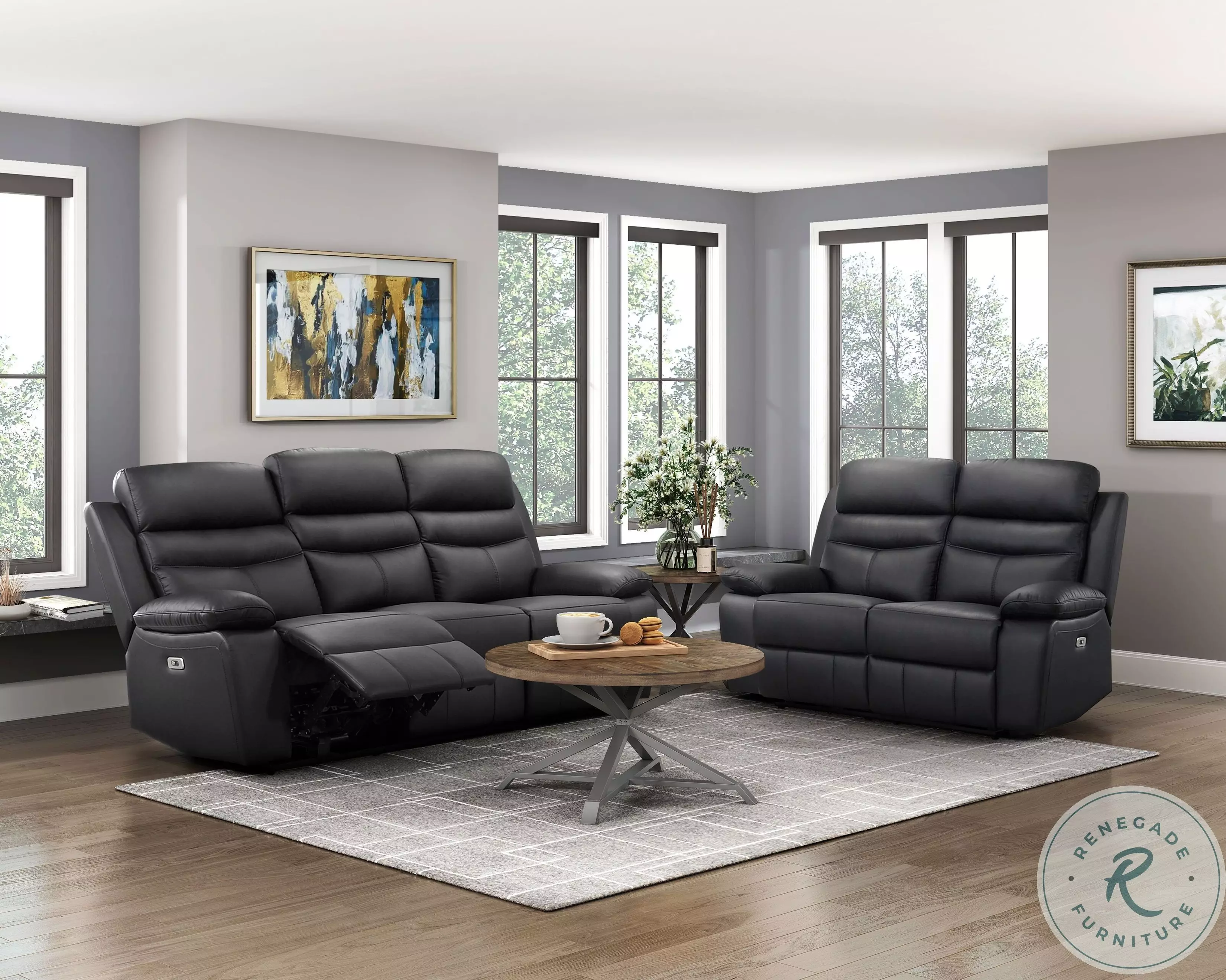 Hancock Black Double Power Reclining Living Room Set From