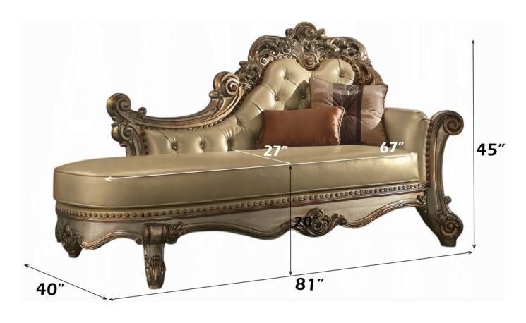 Vendome Gold 81" Chaise with Pillows and Nailhead Trim