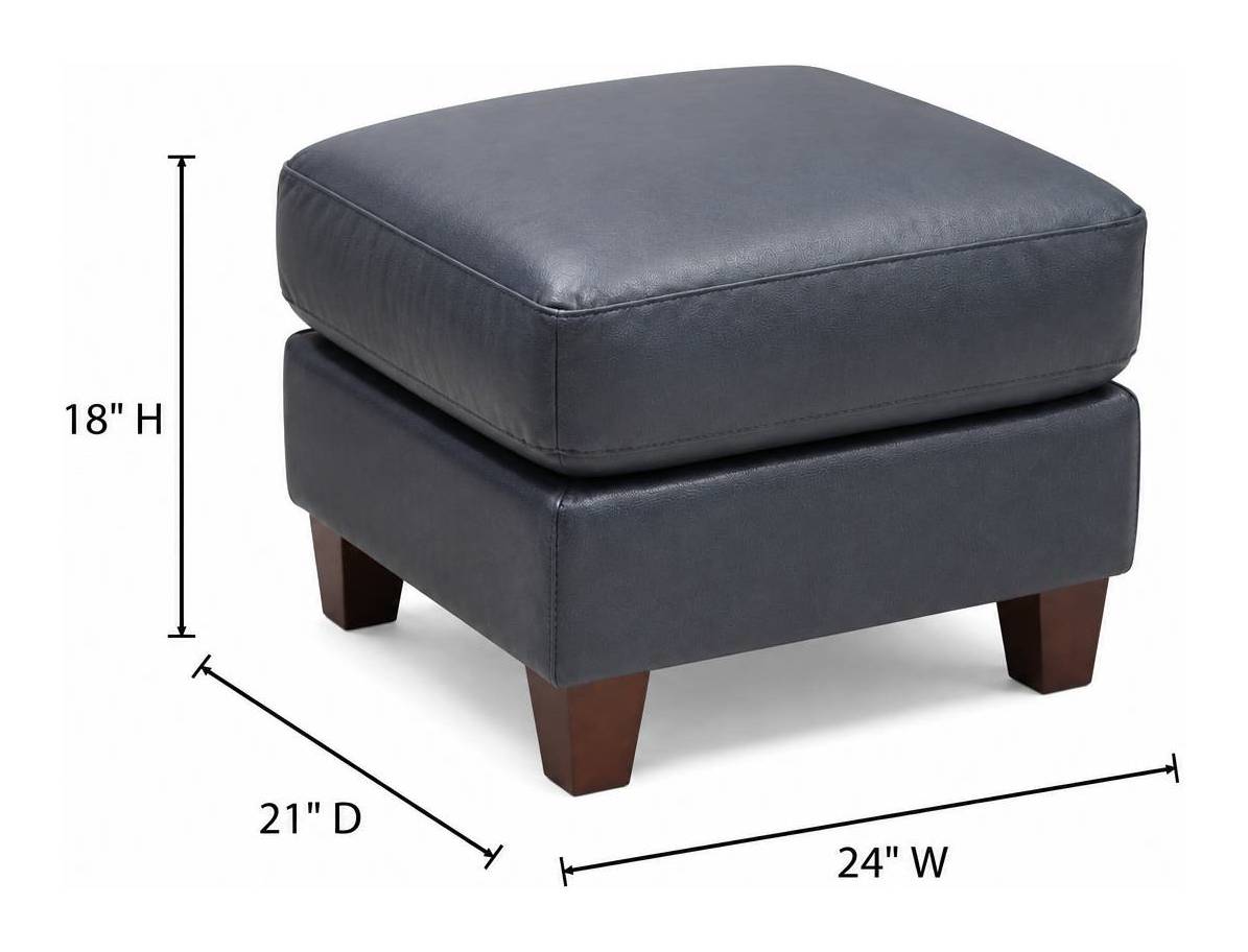 Traverse Ocean Blue Leather Upholstered Rectangular Ottoman