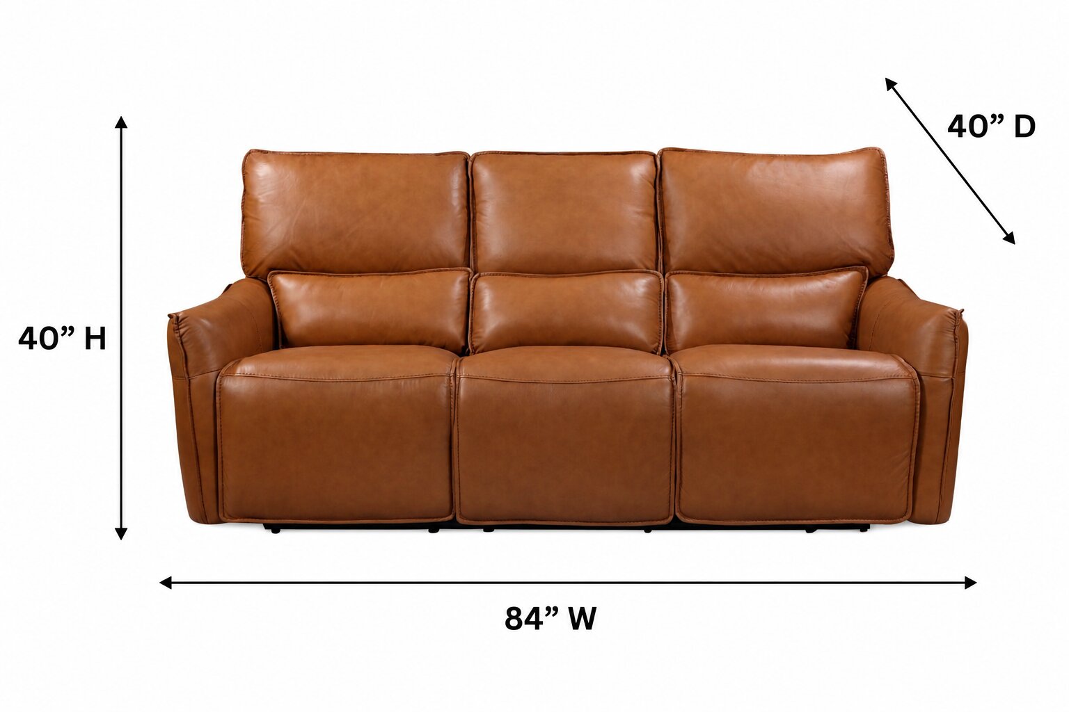 Portland Desert Leather 84" Lay Flat Power Reclining Sofa with Power Headrest and USB Charging