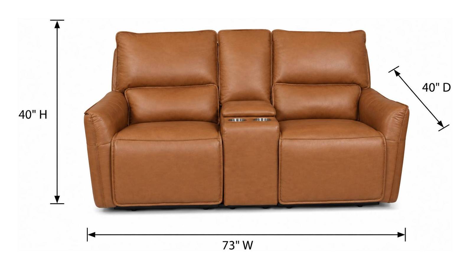 Portland Desert Leather 73" Lay Flat Power Reclining Console Loveseat with Power Headrest and USB Charging