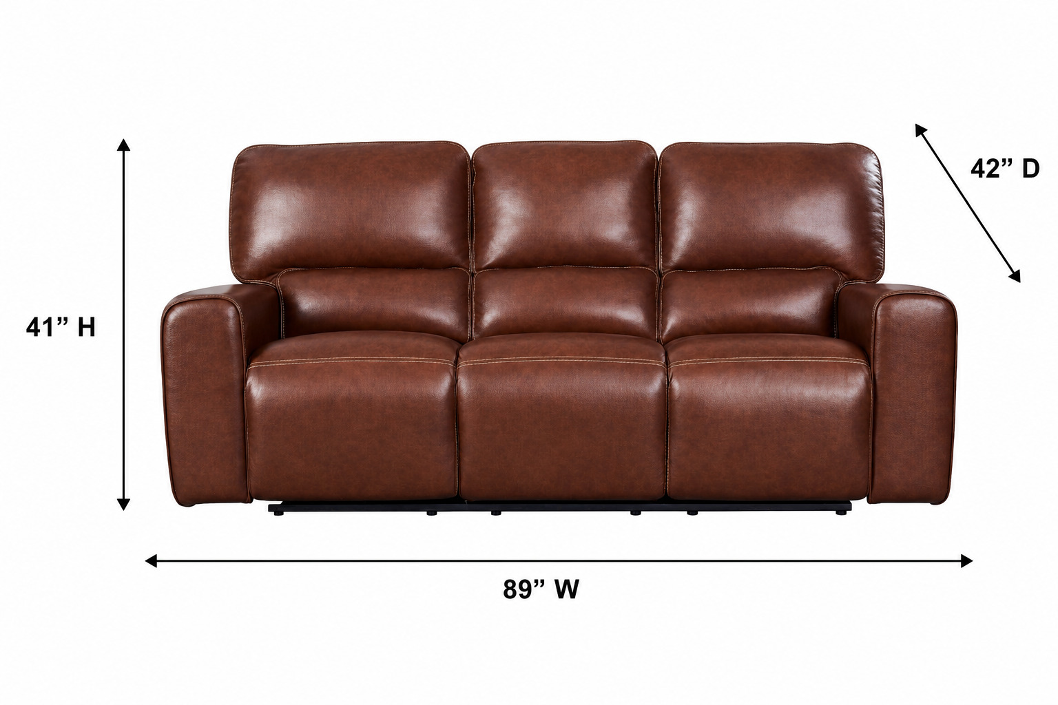 Broadway Brown Leather 89" Lay Flat Power Reclining Sofa with Power Headrest and USB Charging