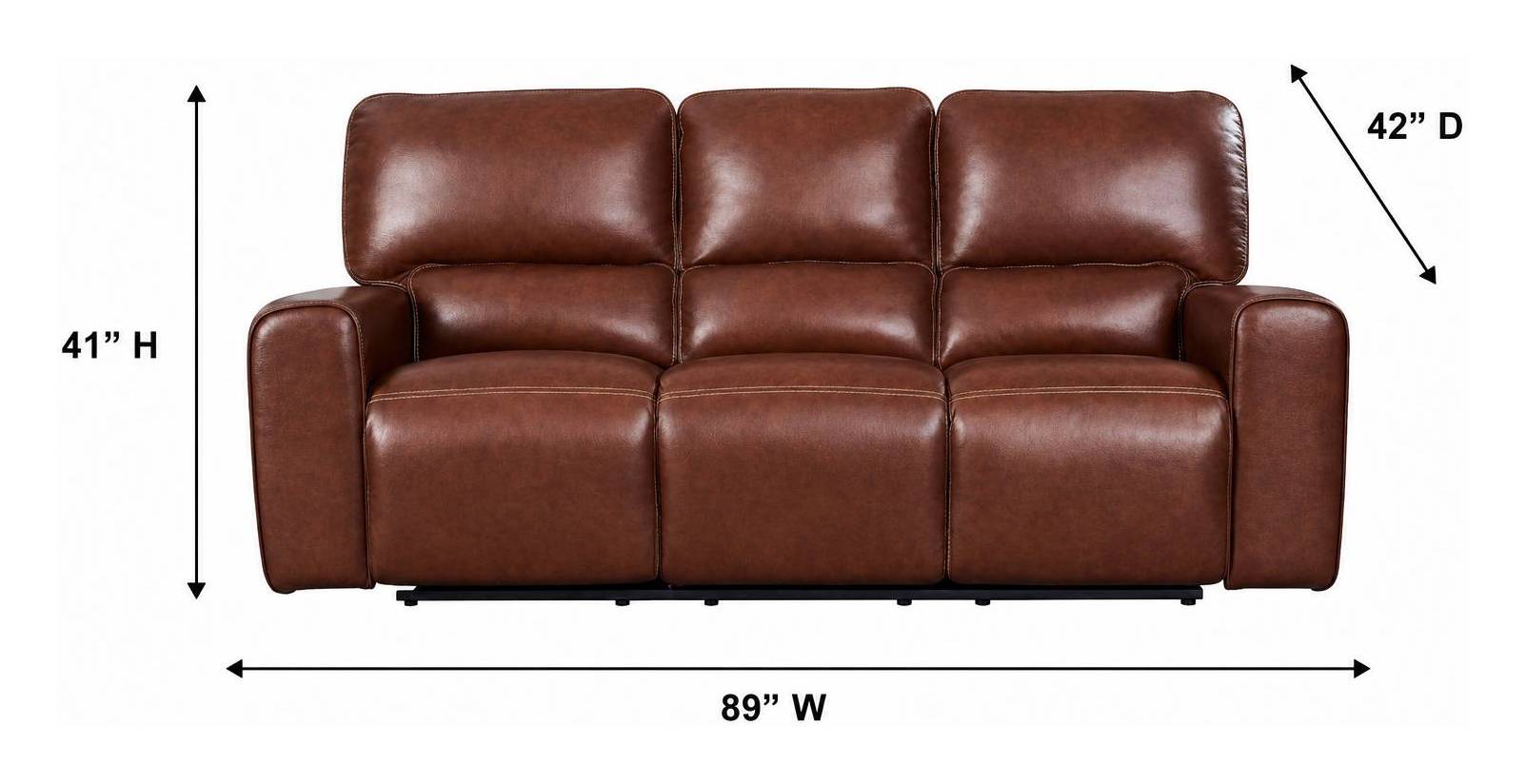 Broadway Brown Leather 89" Lay Flat Power Reclining Sofa with Power Headrest and USB Charging