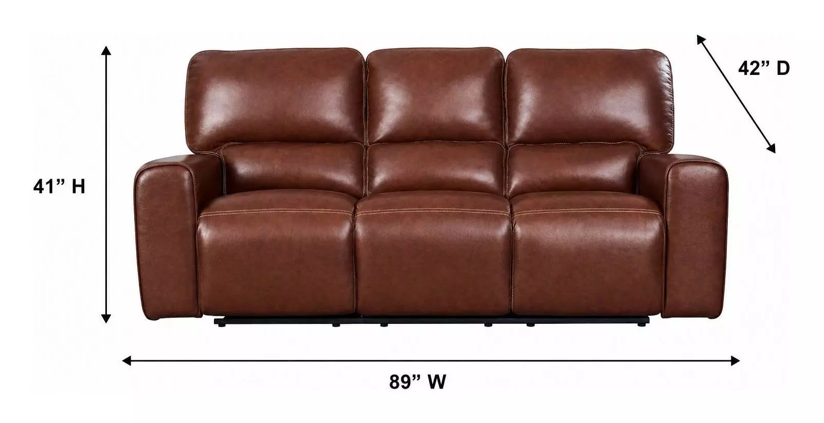 Broadway Brown Leather 89" Lay Flat Power Reclining Sofa with Power Headrest and USB Charging