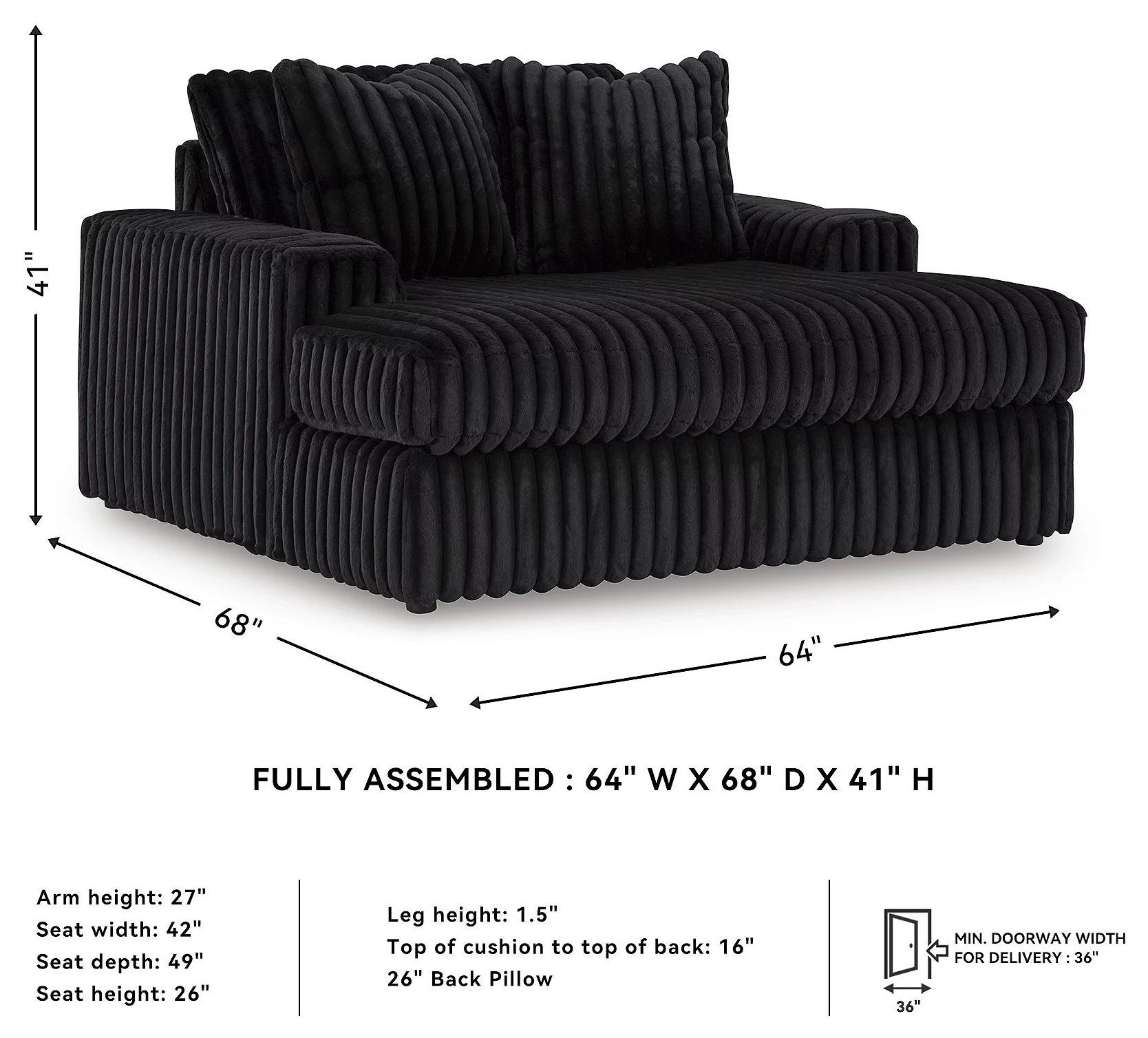 Midnight Madness Onyx Black Oversized Chaise
