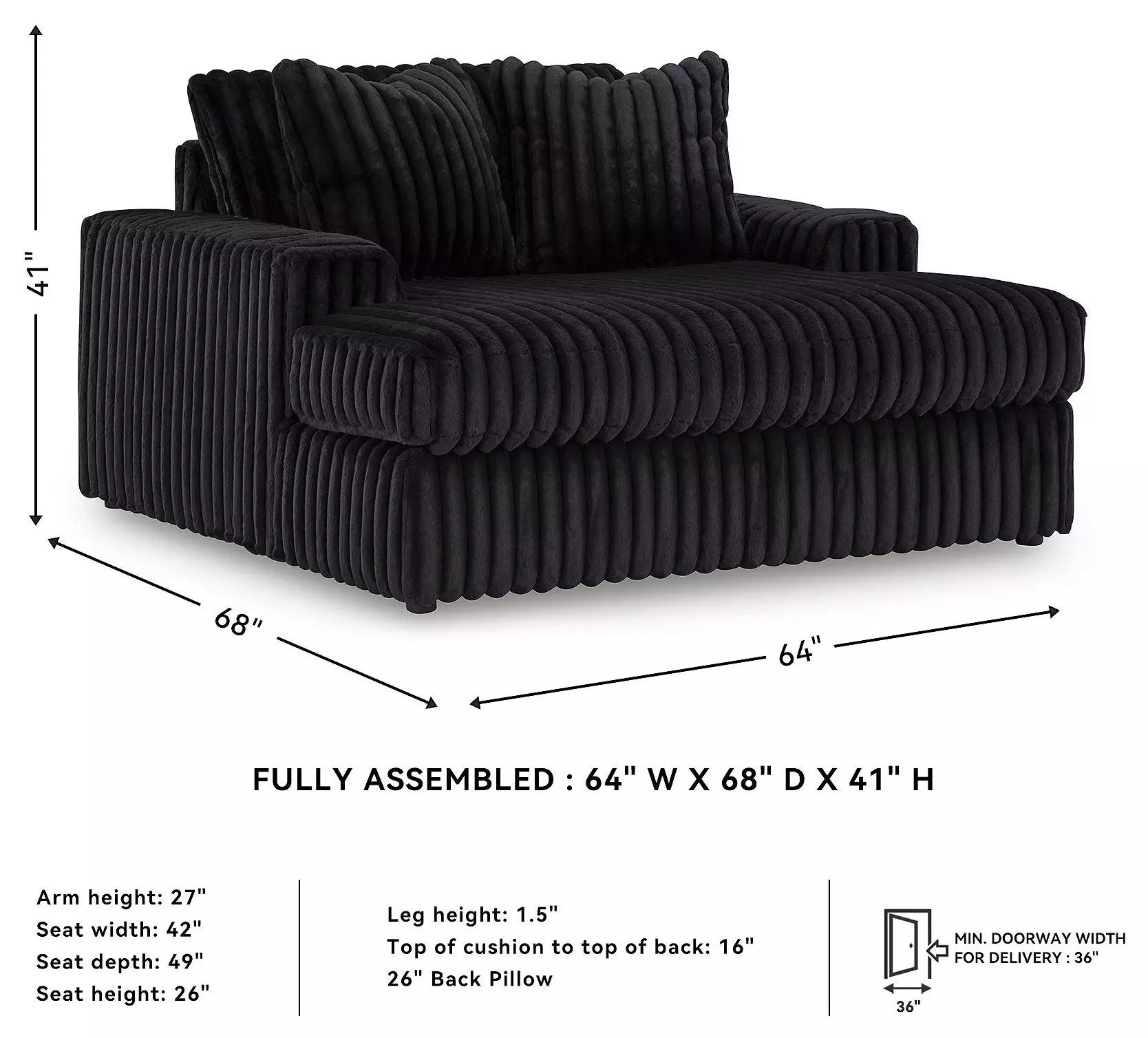 Midnight Madness Onyx Black Oversized Chaise