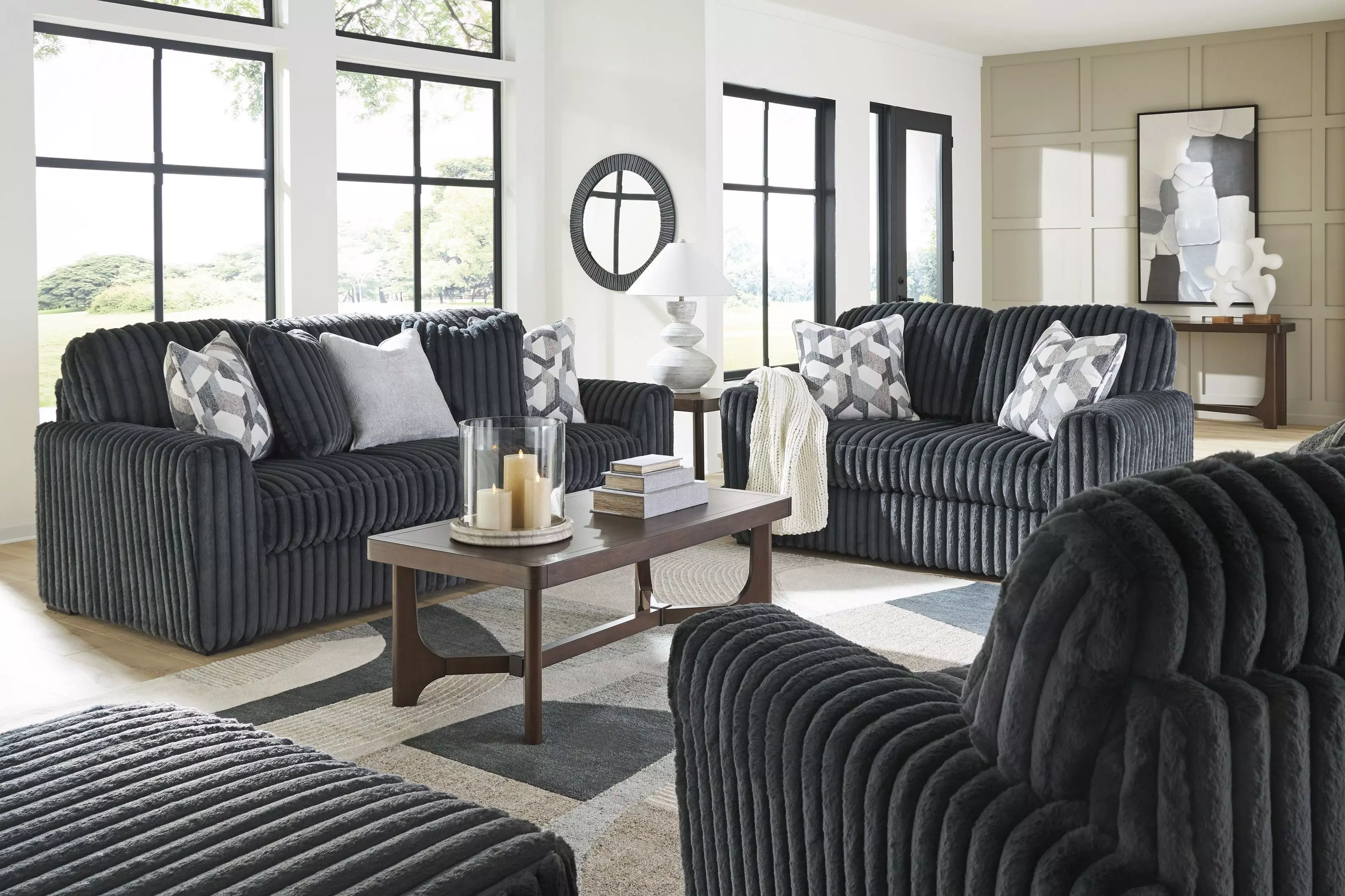 エムドット　ファージレ　ブラック Midnight Madness Gunmetal Living Room Set From Ashley Furniture