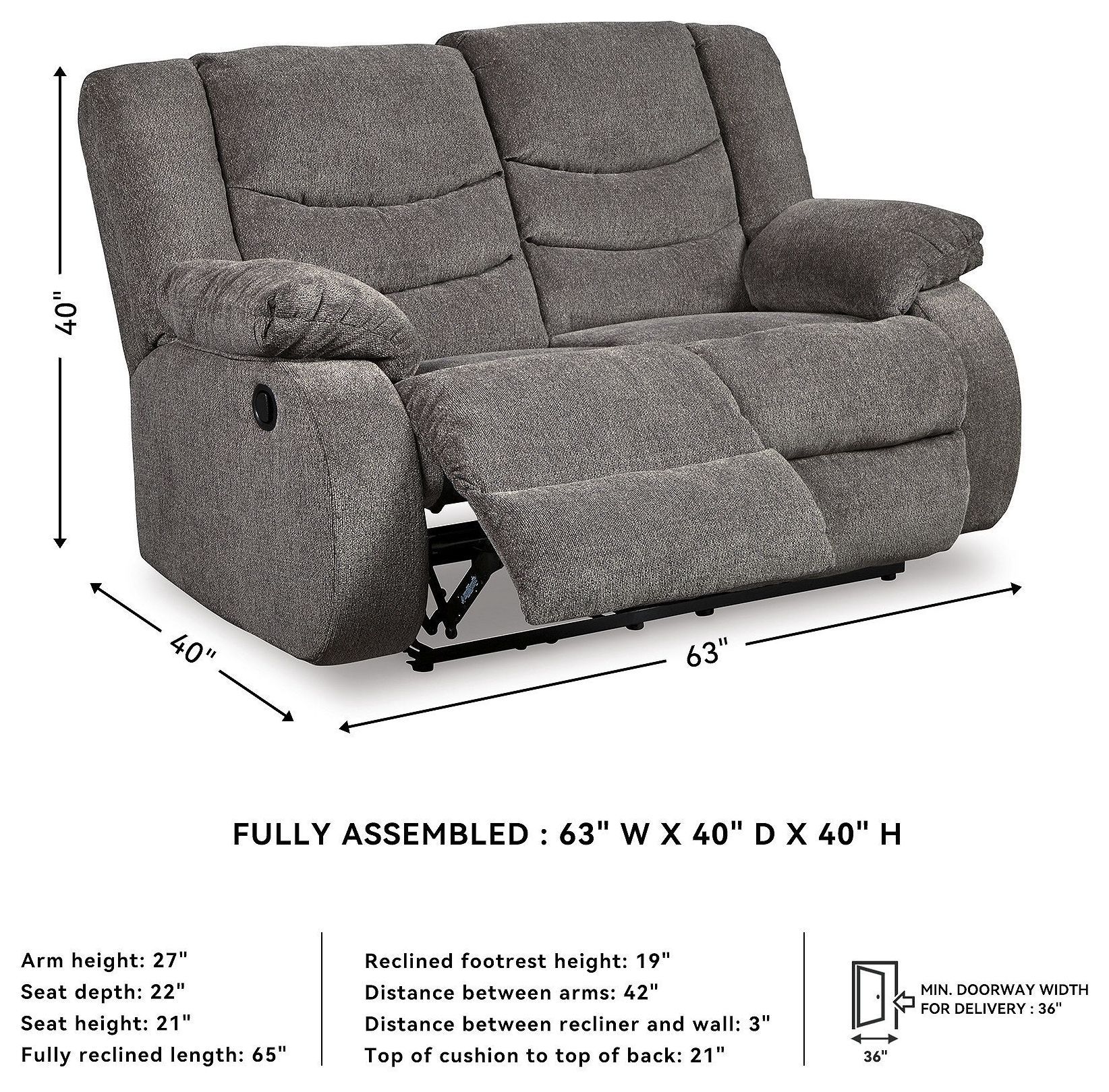 Tulen Gray Reclining Loveseat