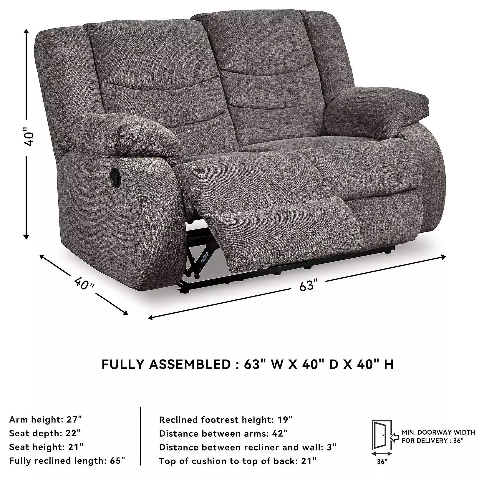 Tulen Gray 63" Reclining Loveseat
