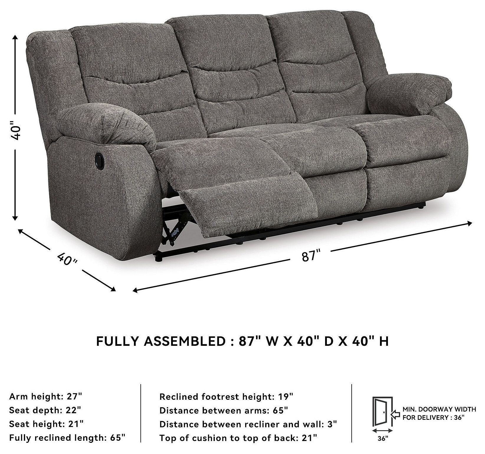 Tulen Gray Reclining Sofa