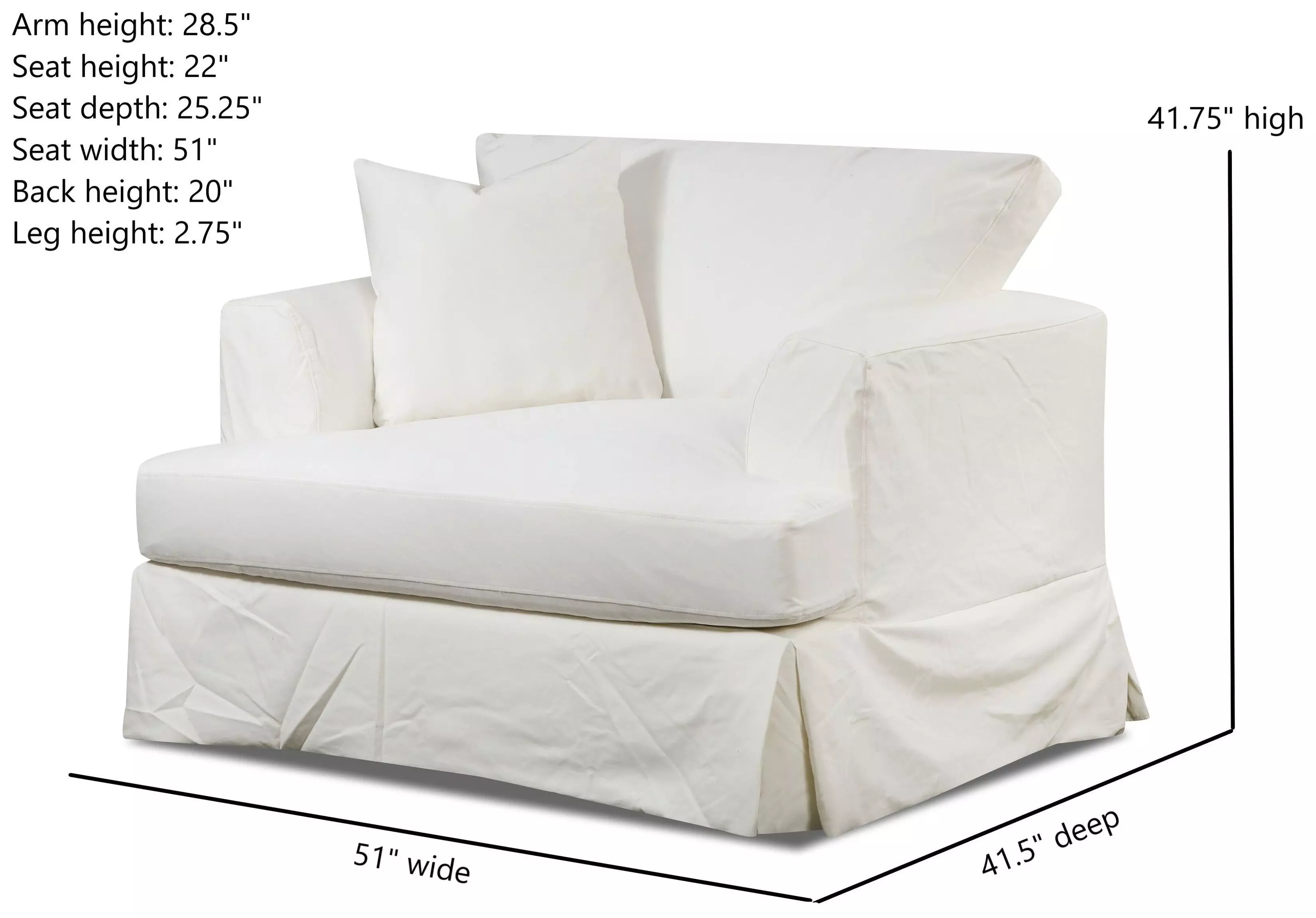 Sutton Snow White Upholstered Chair and A Half with Pillow
