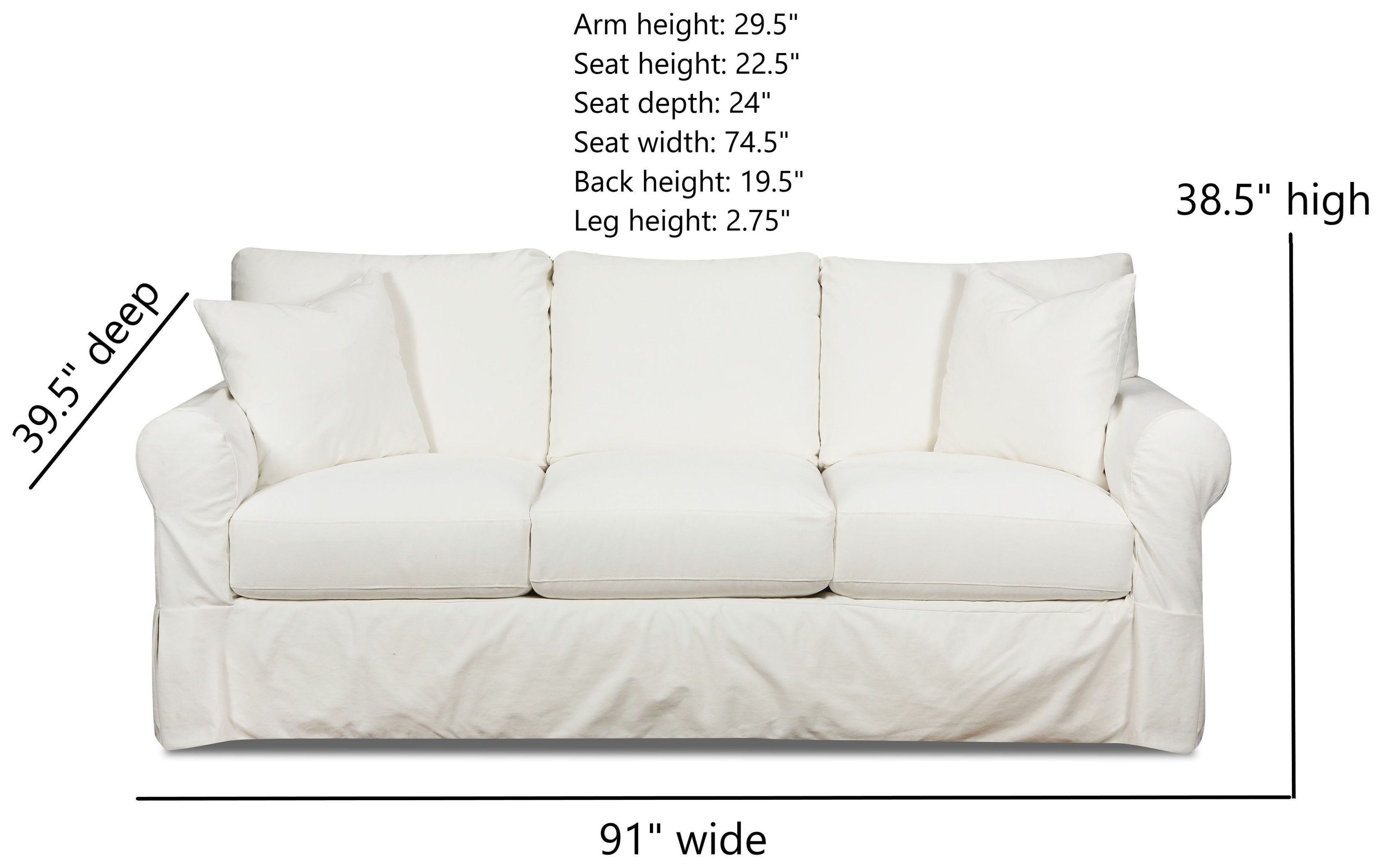 Sutton Snow Slip Cover Rounded Arms Sofa