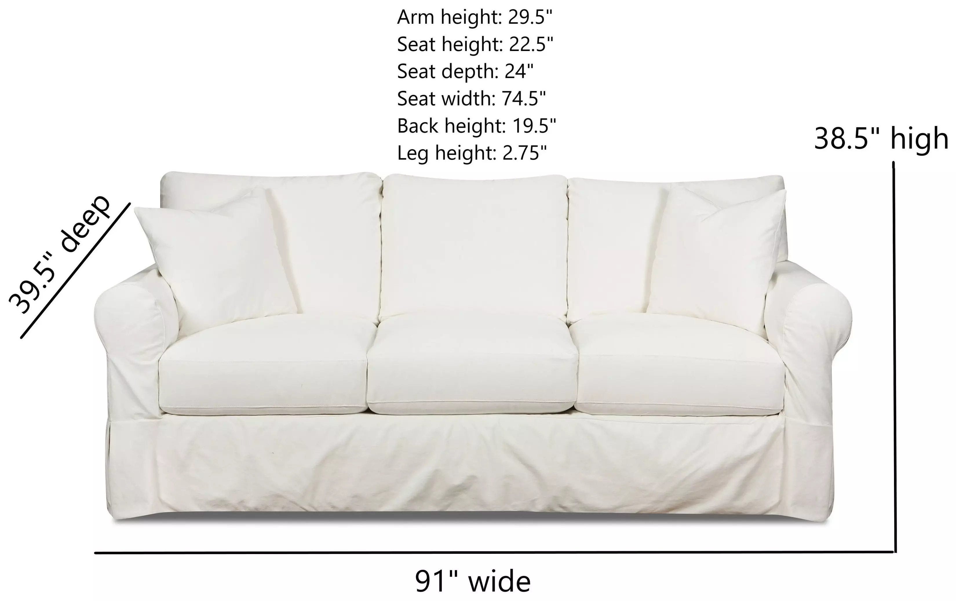 Sutton Snow White 91" Sofa