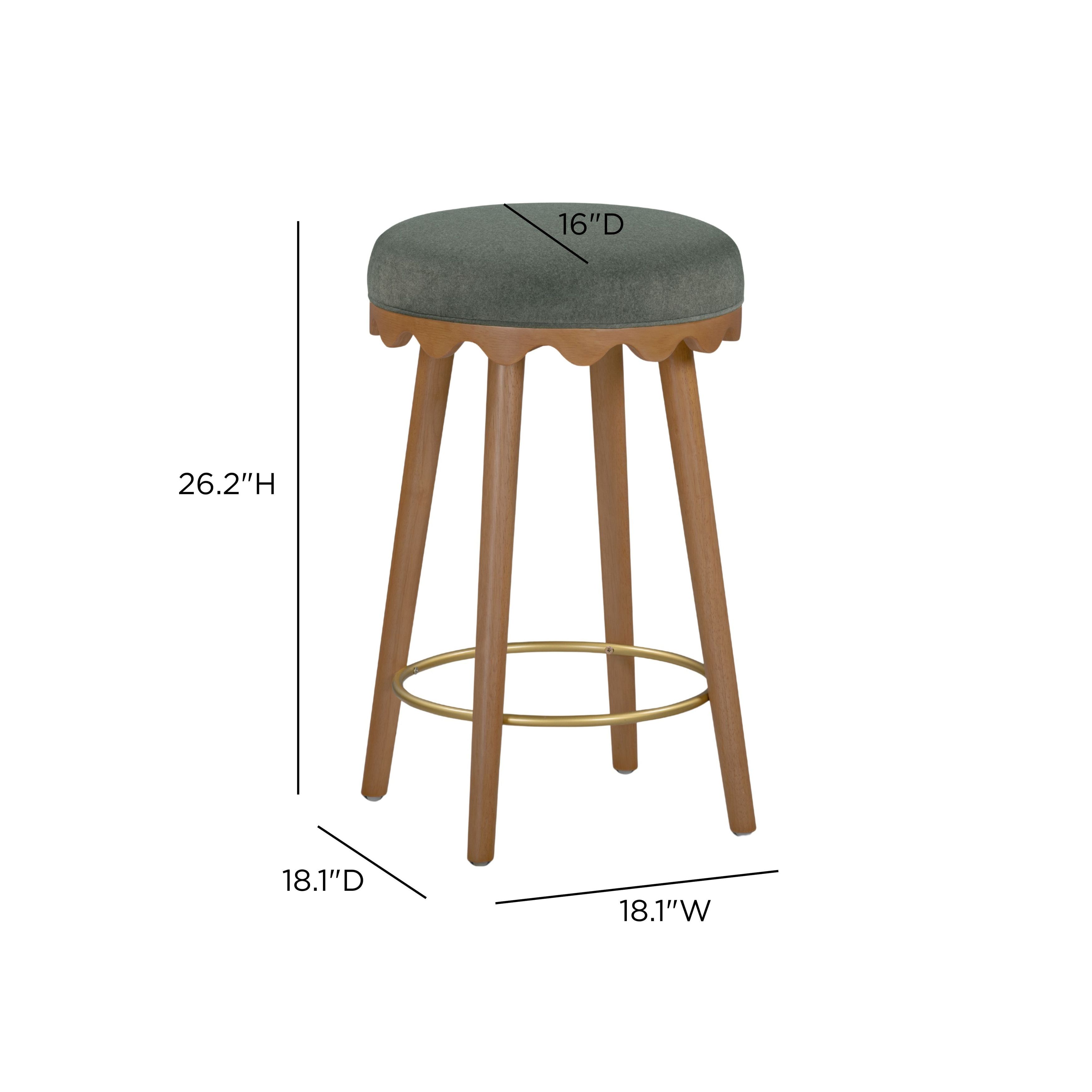 Oodle Green and Light Walnut Performance Vegan Mohair Upholstered Counter Height Stool