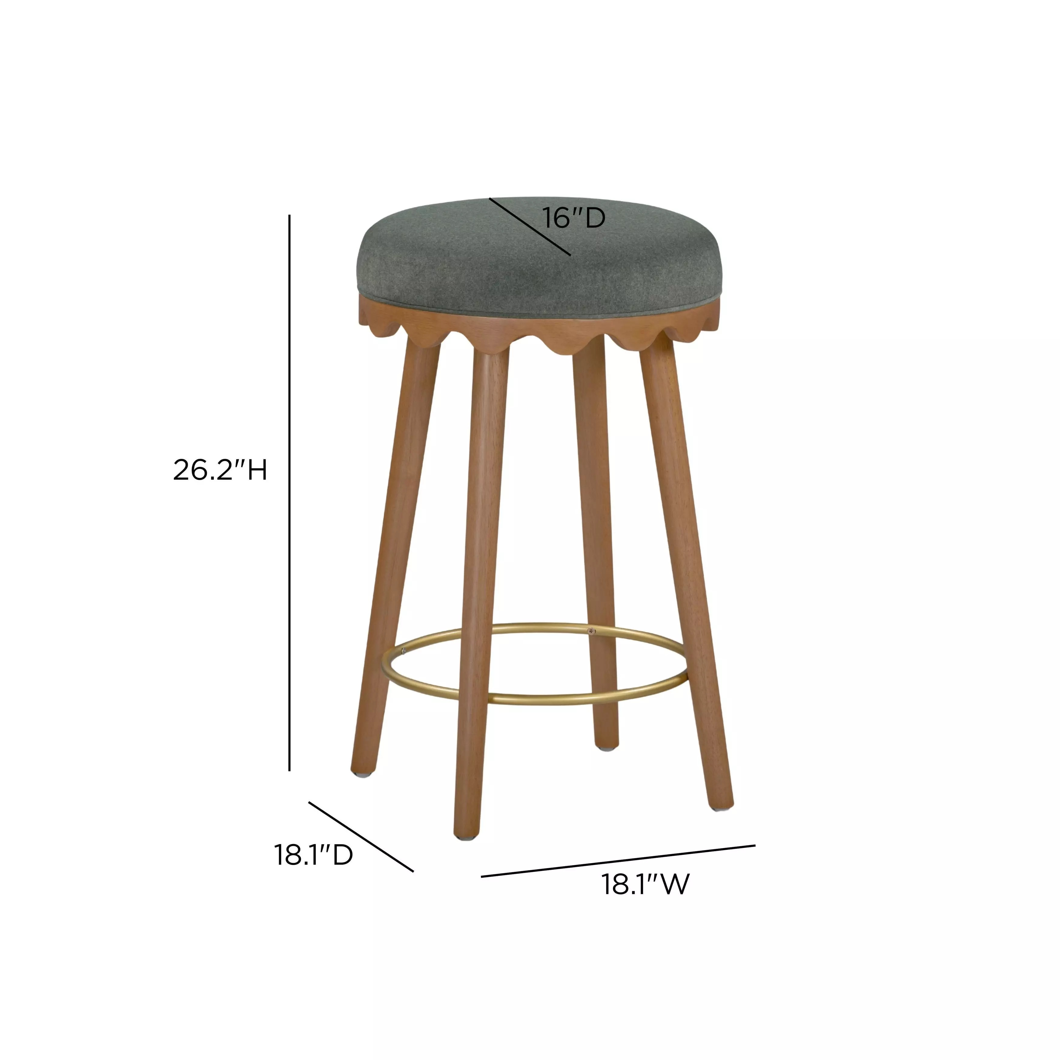 Oodle Green and Light Walnut Performance Vegan Mohair Upholstered Counter Height Stool