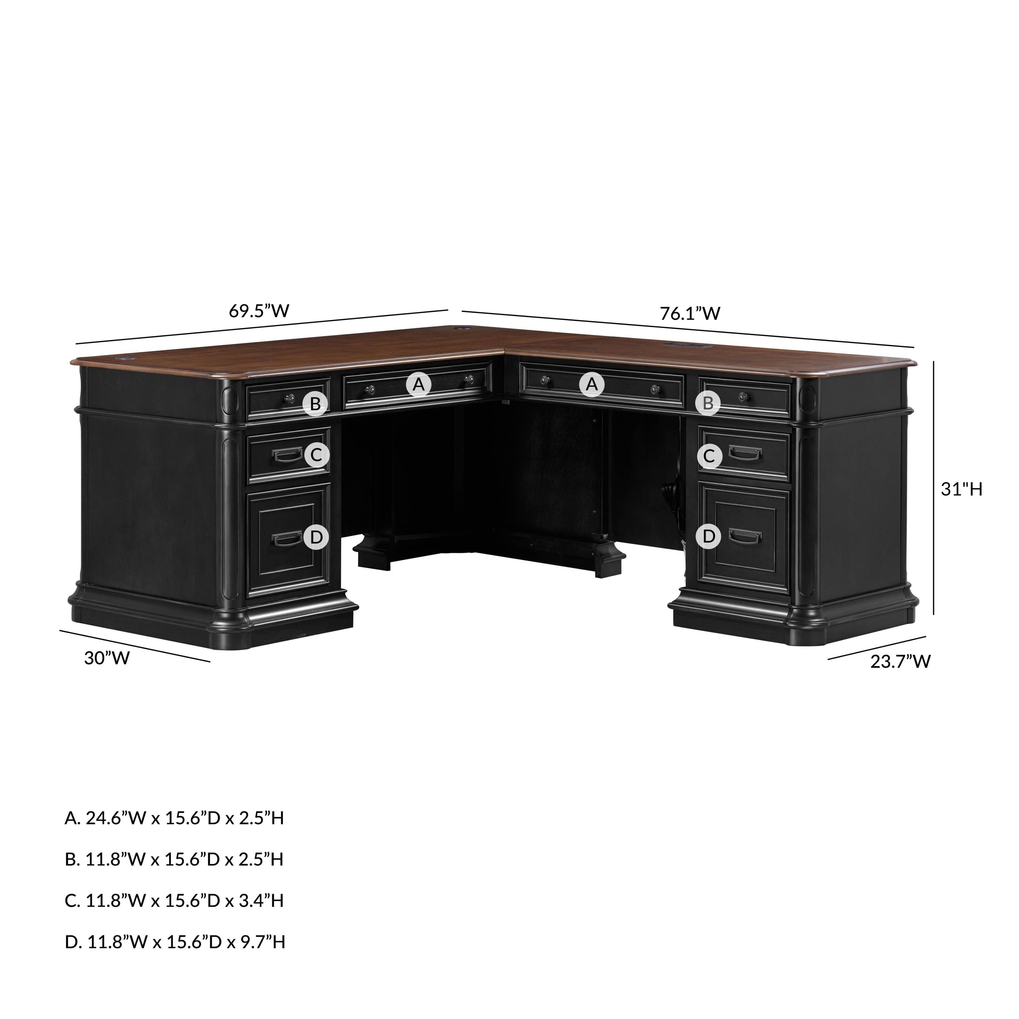 Roanoke Black L-Shaped Desk