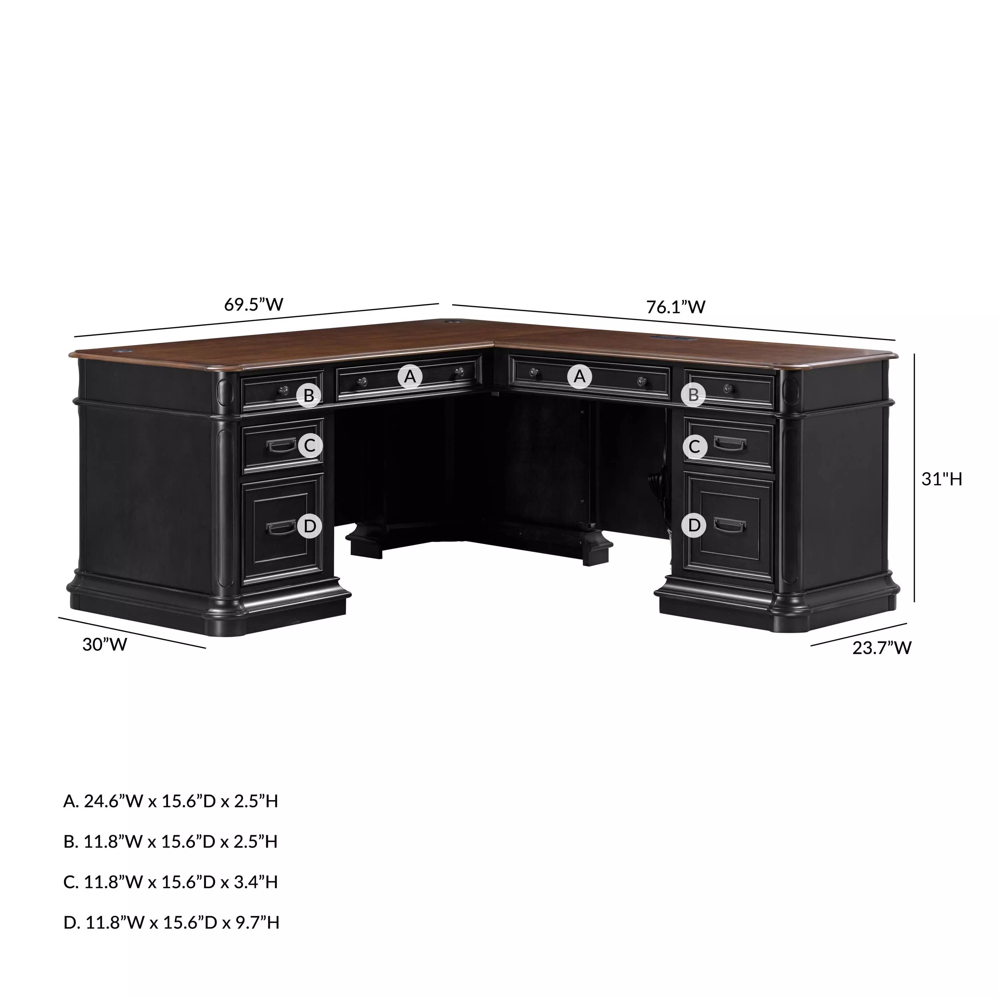 Roanoke Black L-Shaped Desk